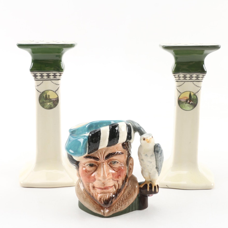 Royal Doulton "The Falconer" Character Mug and Series Ware Candlesticks