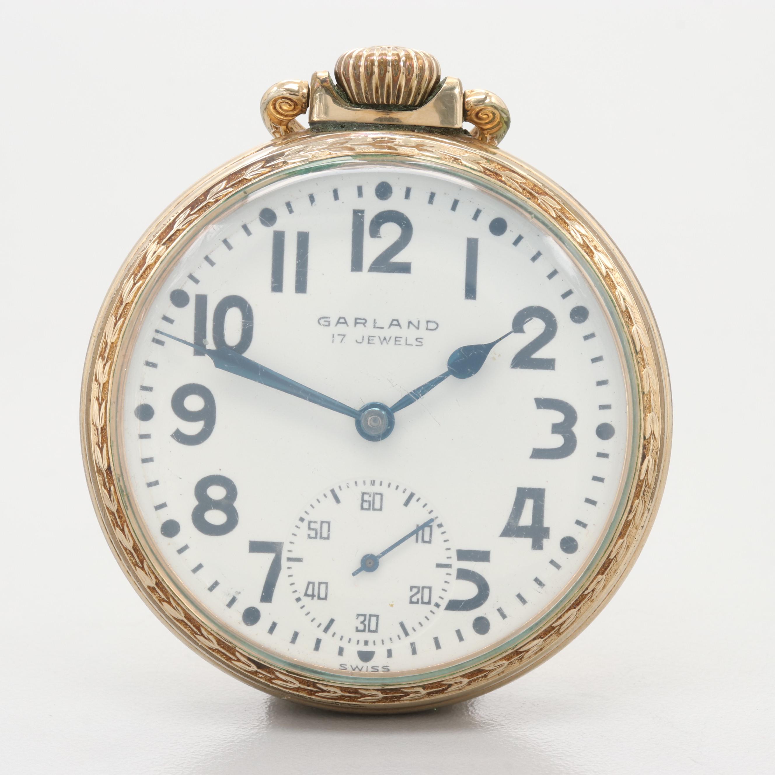 Garland Open Face 10K Rolled Gold Plate Pocket Watch