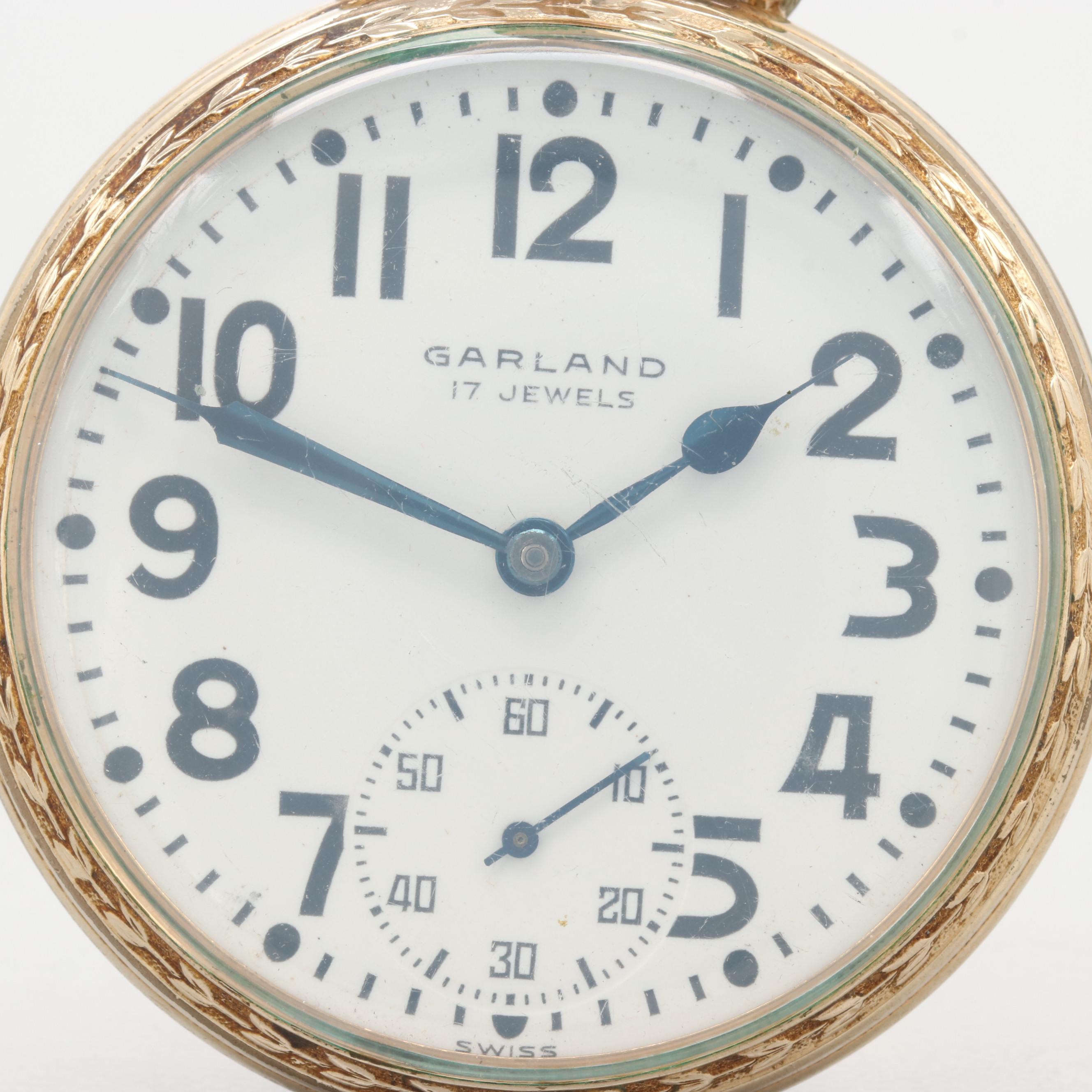 Garland Open Face 10K Rolled Gold Plate Pocket Watch