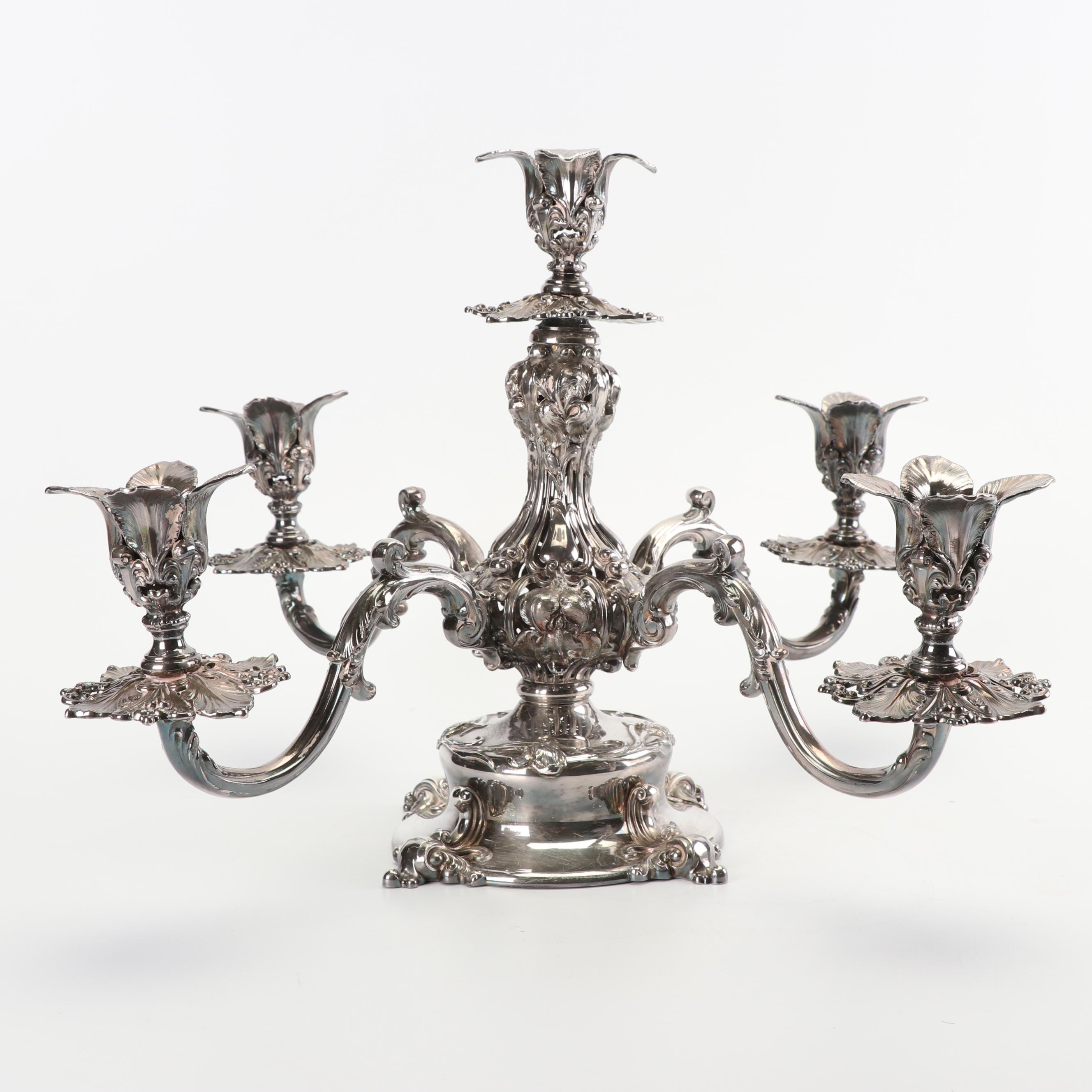 Reed & Barton Victorian Silver Plate Epergne with Glass Inserts