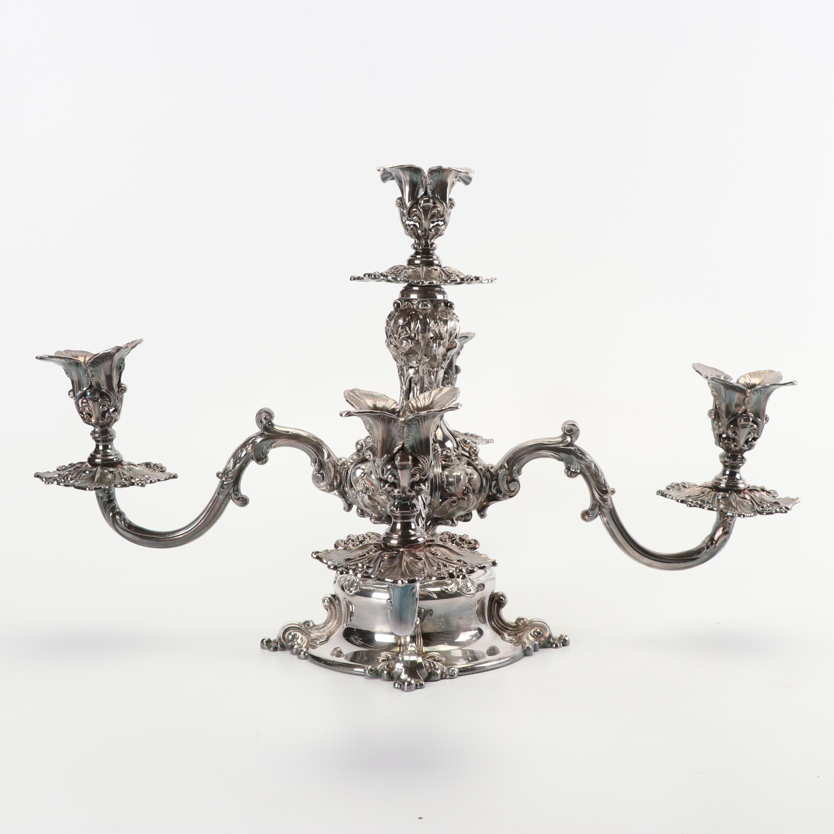 Reed & Barton Victorian Silver Plate Epergne with Glass Inserts