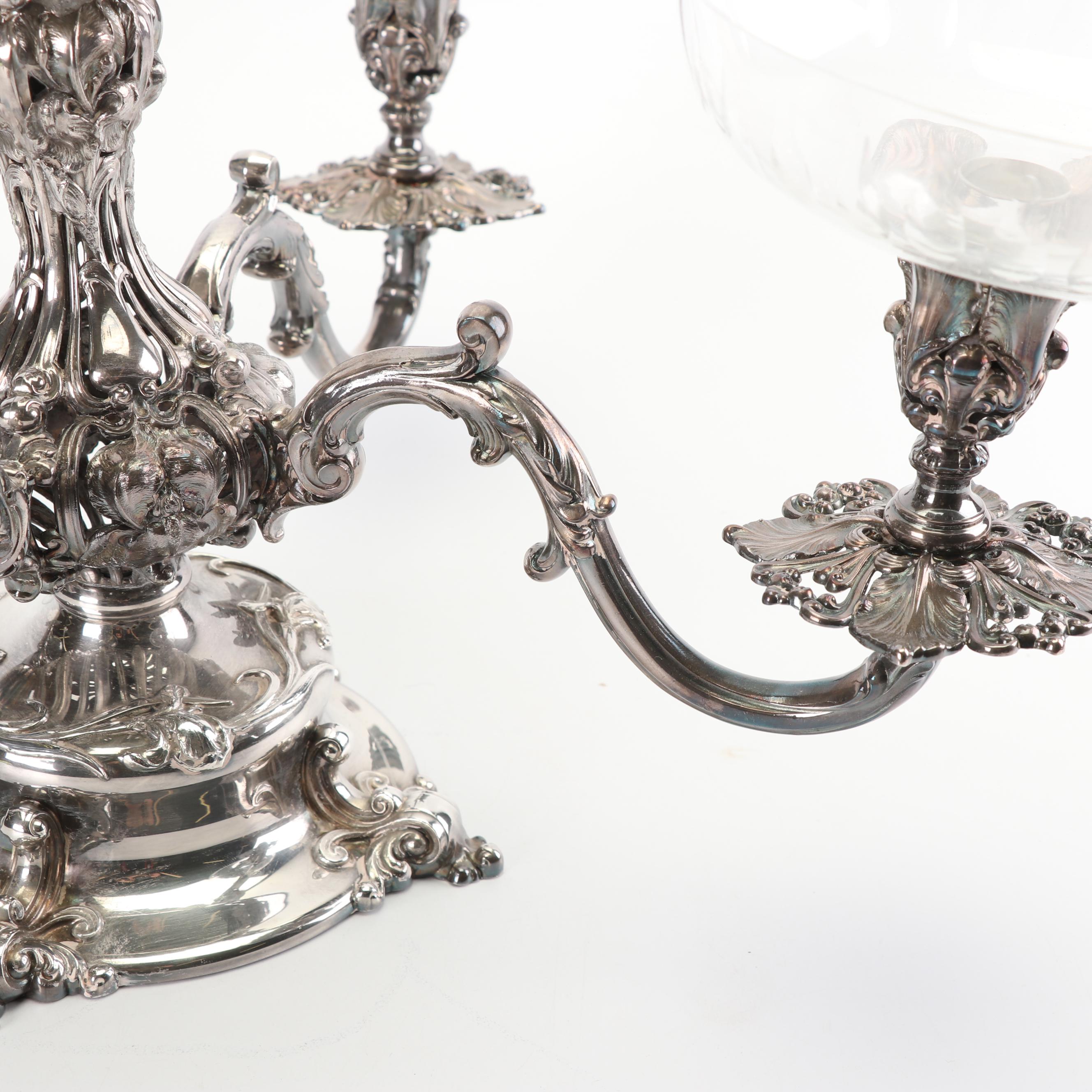 Reed & Barton Victorian Silver Plate Epergne with Glass Inserts