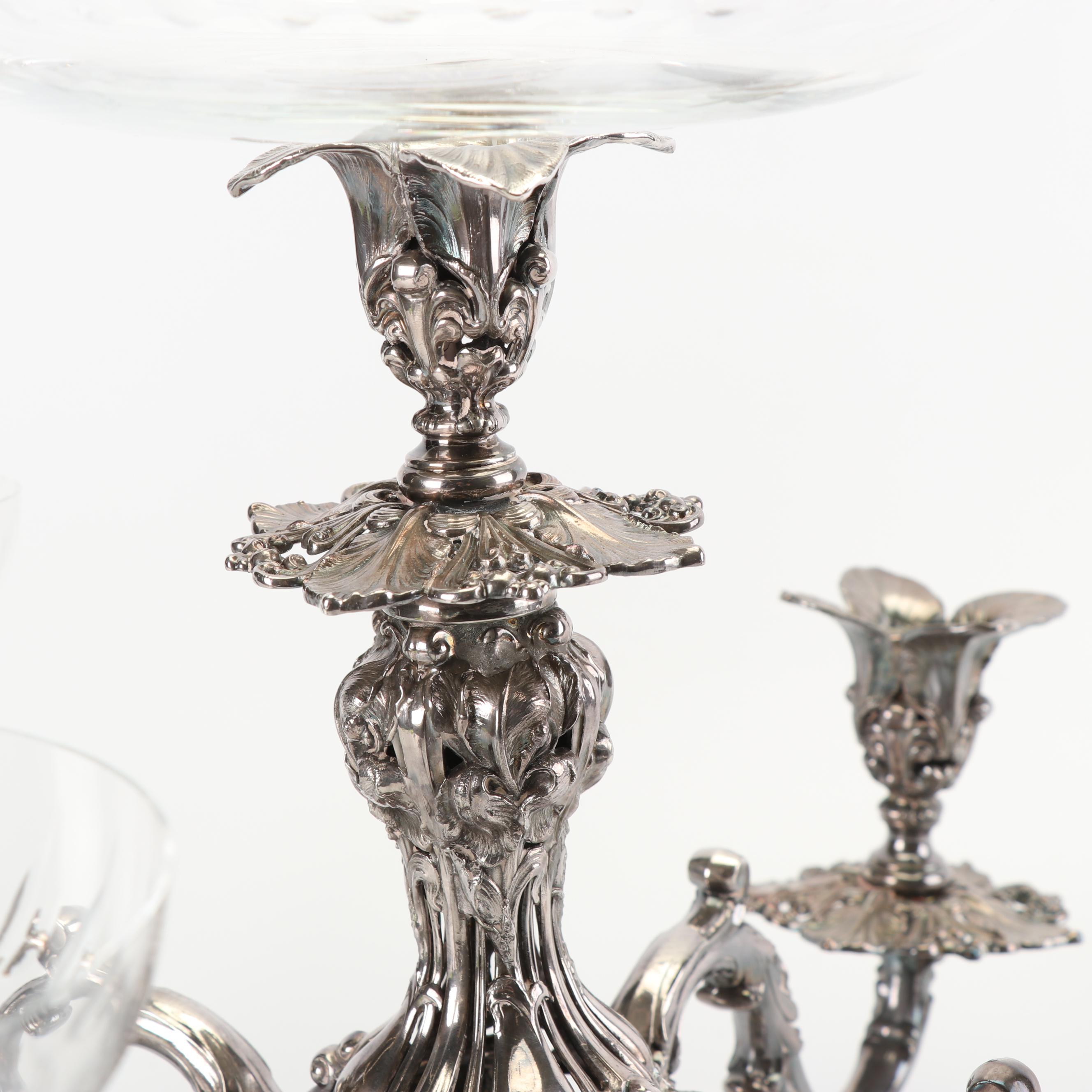 Reed & Barton Victorian Silver Plate Epergne with Glass Inserts