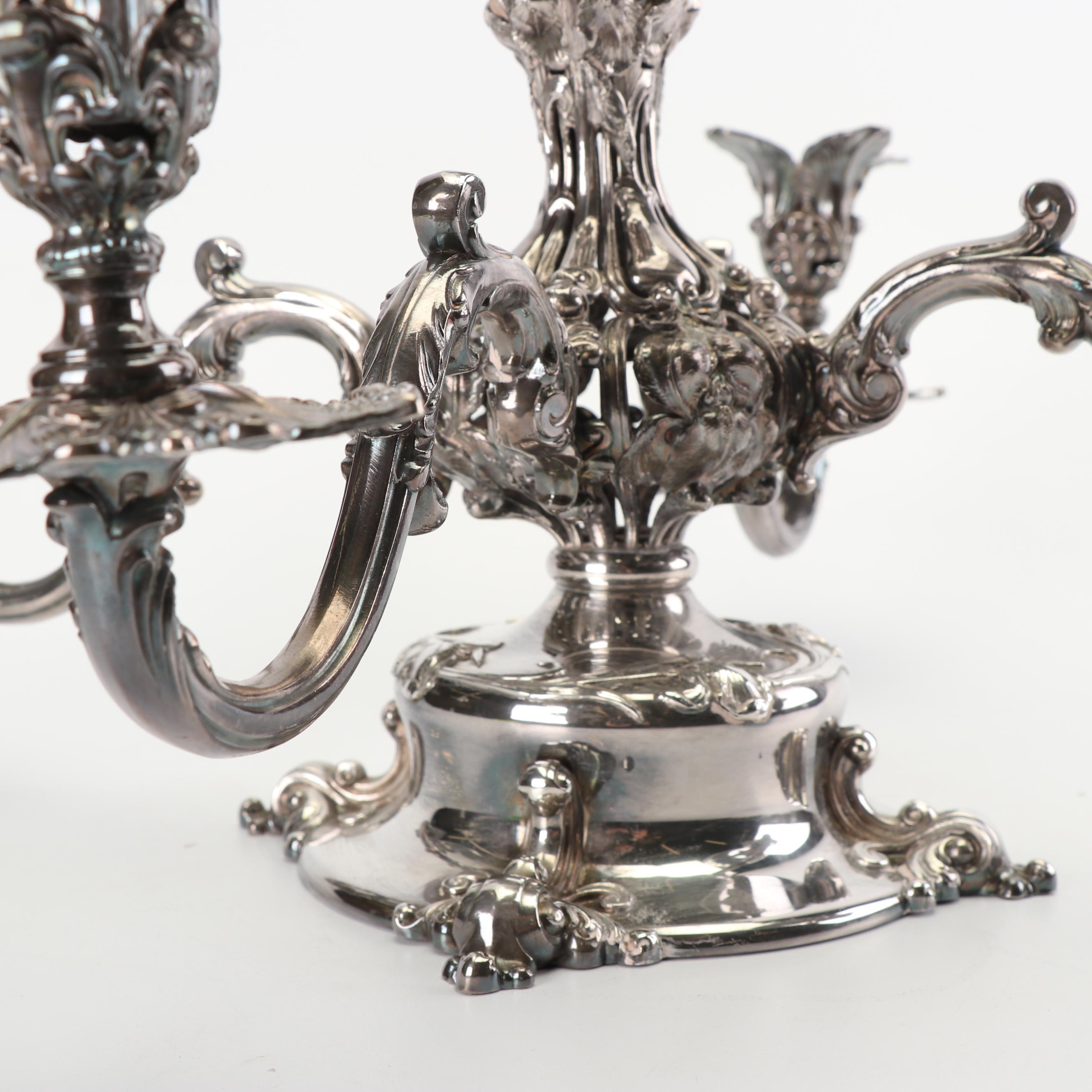 Reed & Barton Victorian Silver Plate Epergne with Glass Inserts