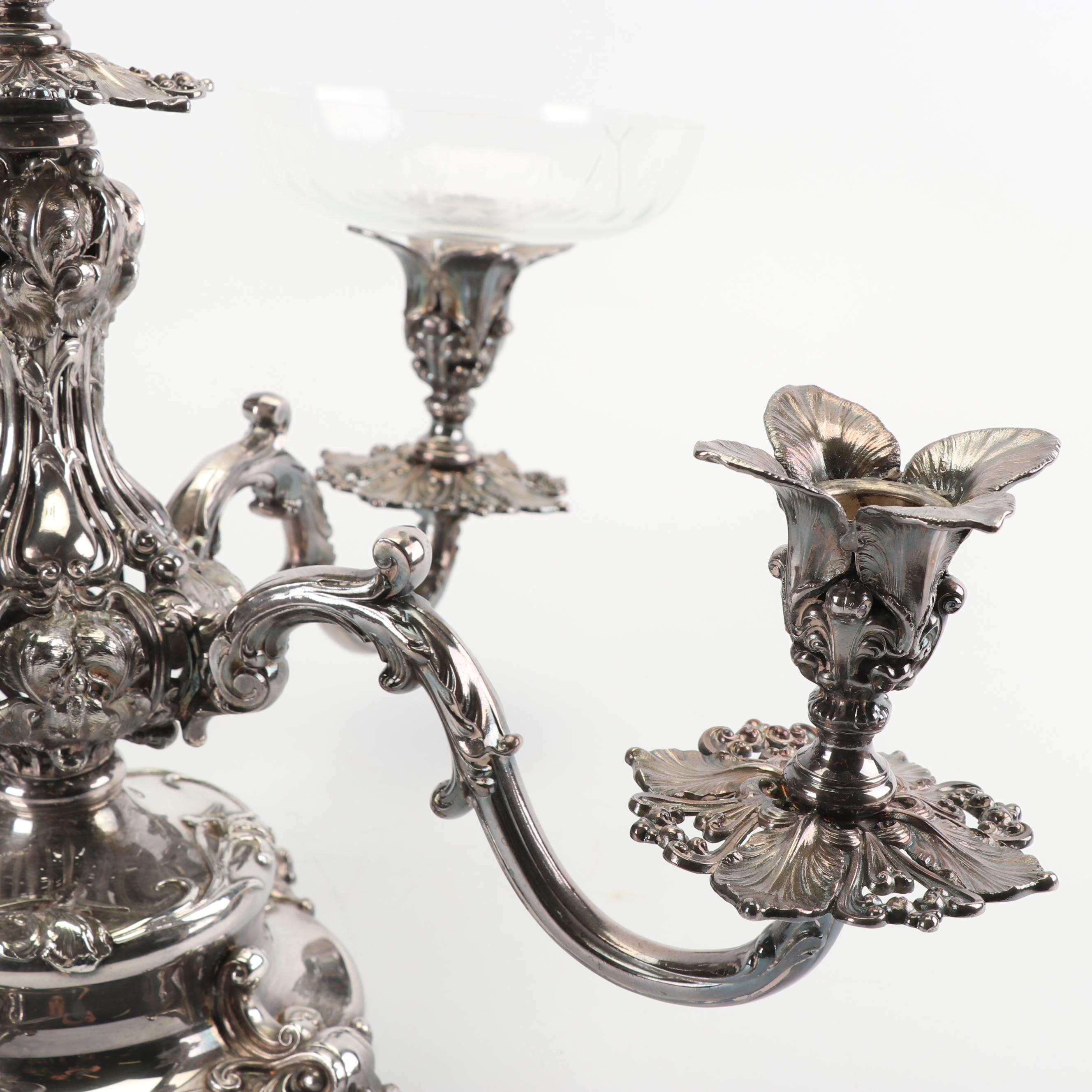 Reed & Barton Victorian Silver Plate Epergne with Glass Inserts