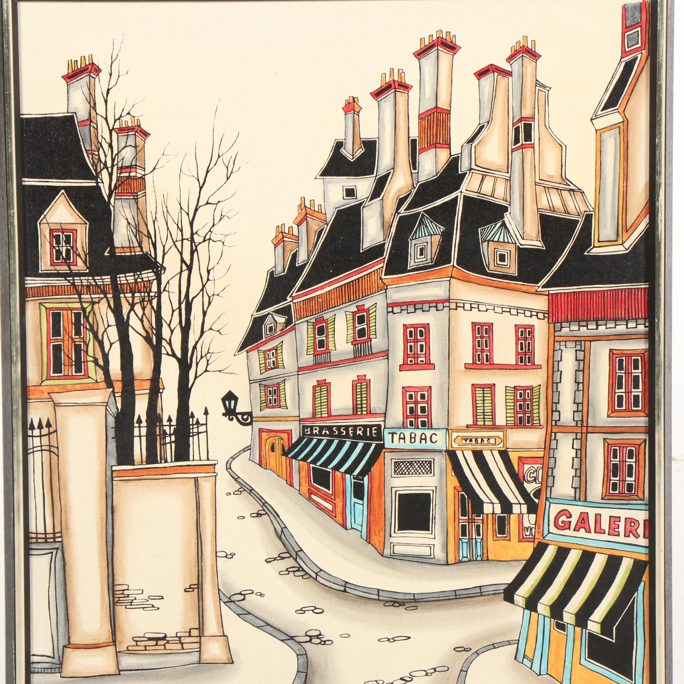 Marcel Barrat Oil Painting of Parisian Street