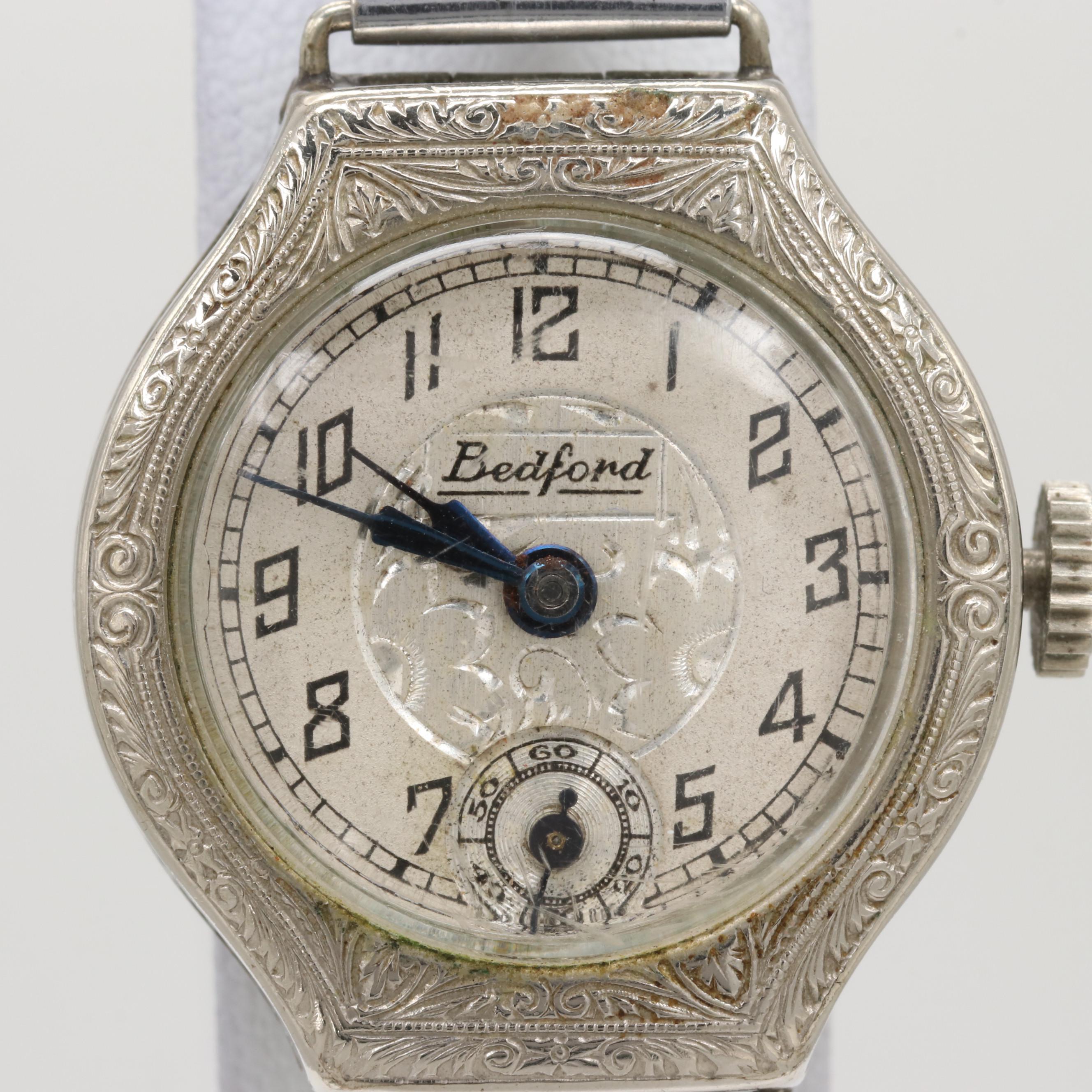 Vintage Stem Wind Bedford 14K White Rolled Gold Plated Watch