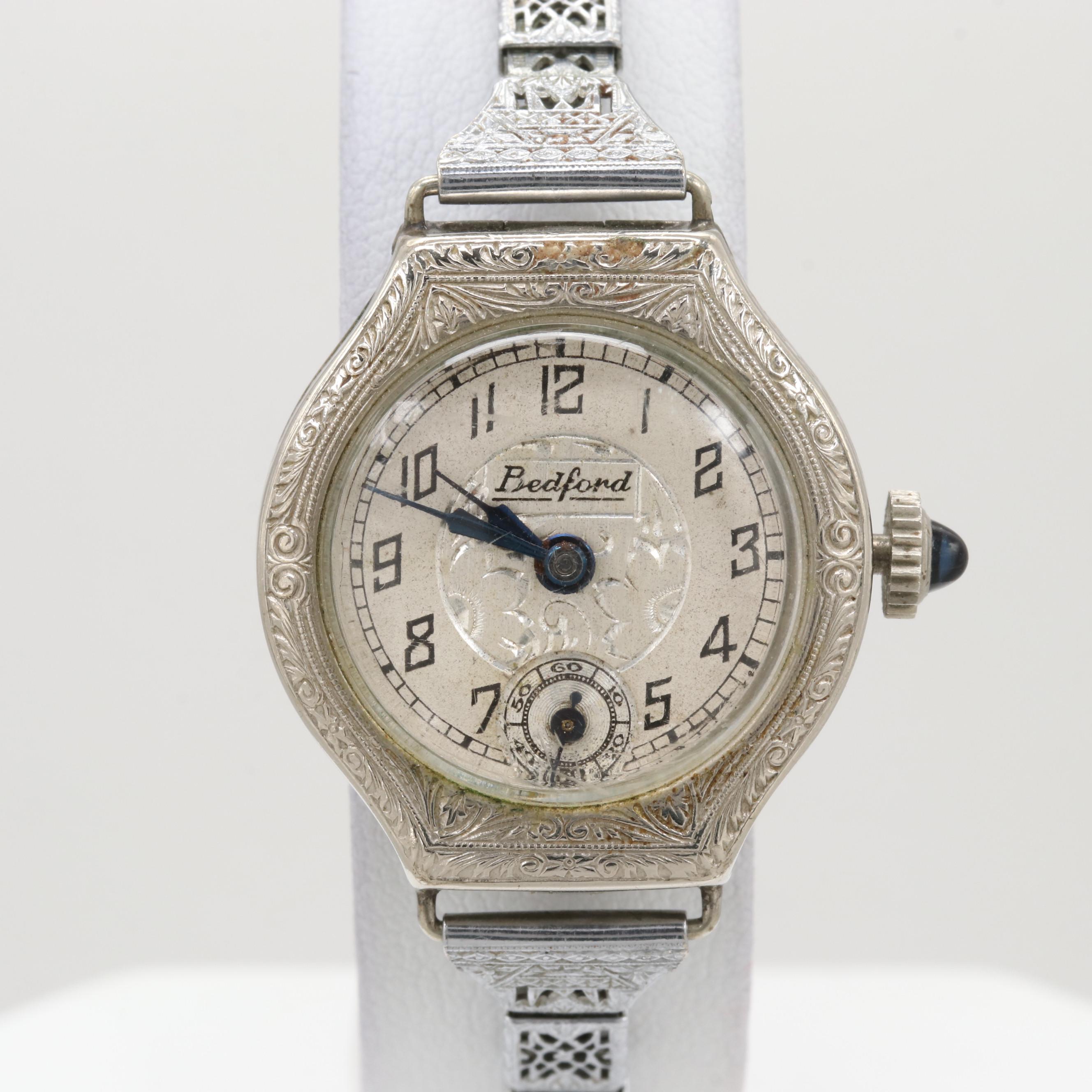 Vintage Stem Wind Bedford 14K White Rolled Gold Plated Watch