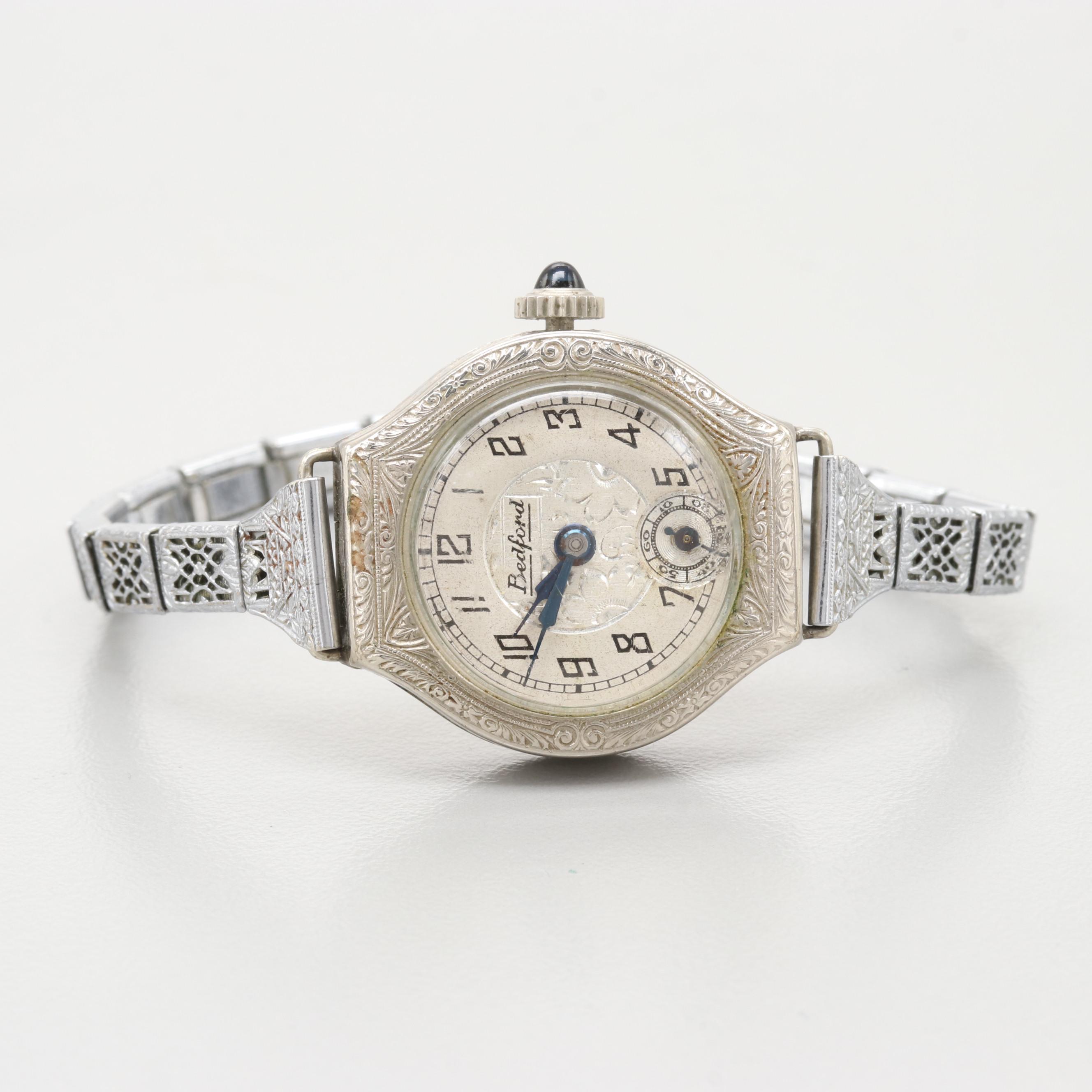 Vintage Stem Wind Bedford 14K White Rolled Gold Plated Watch