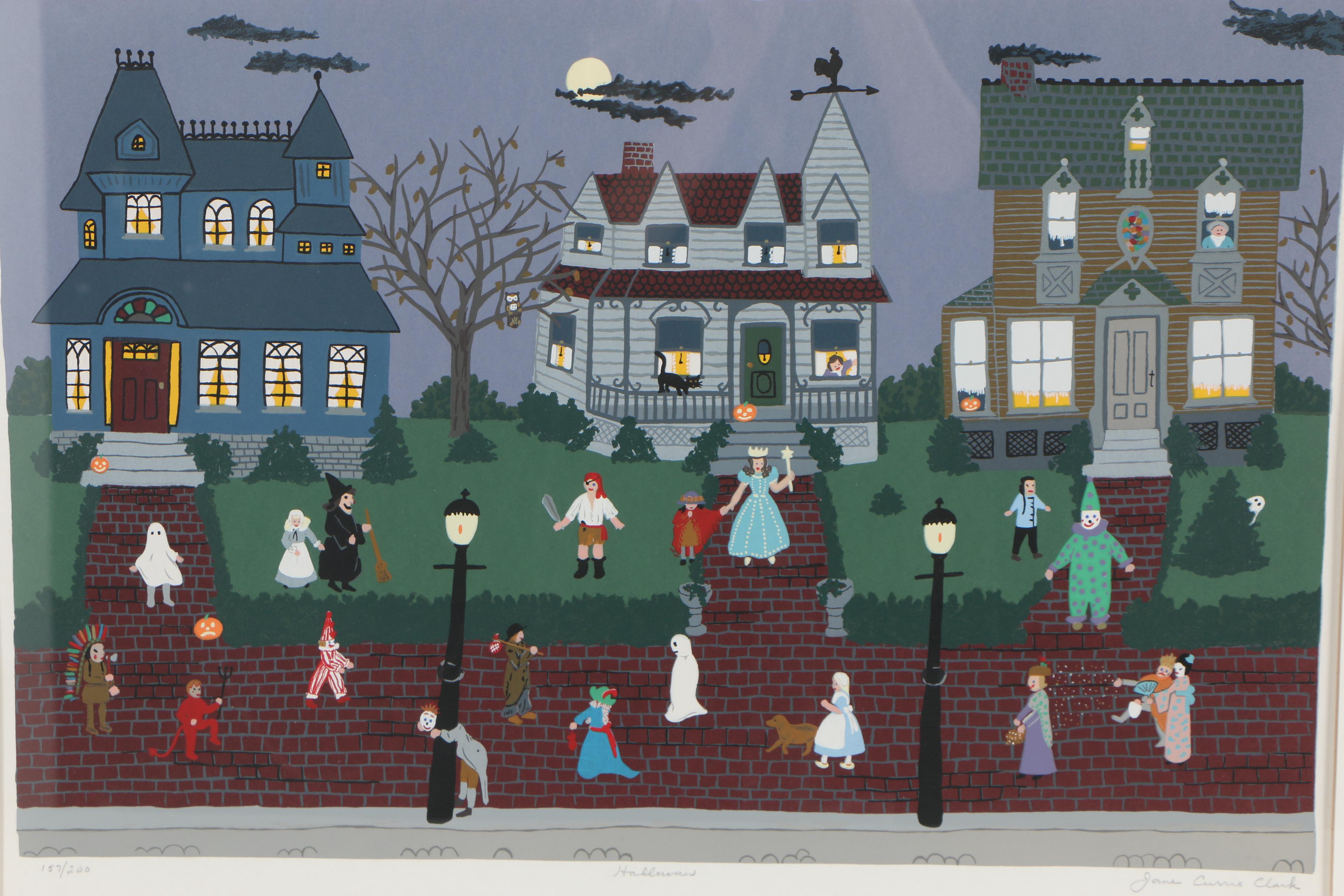 Jane Currie Clark Serigraph "Halloween"