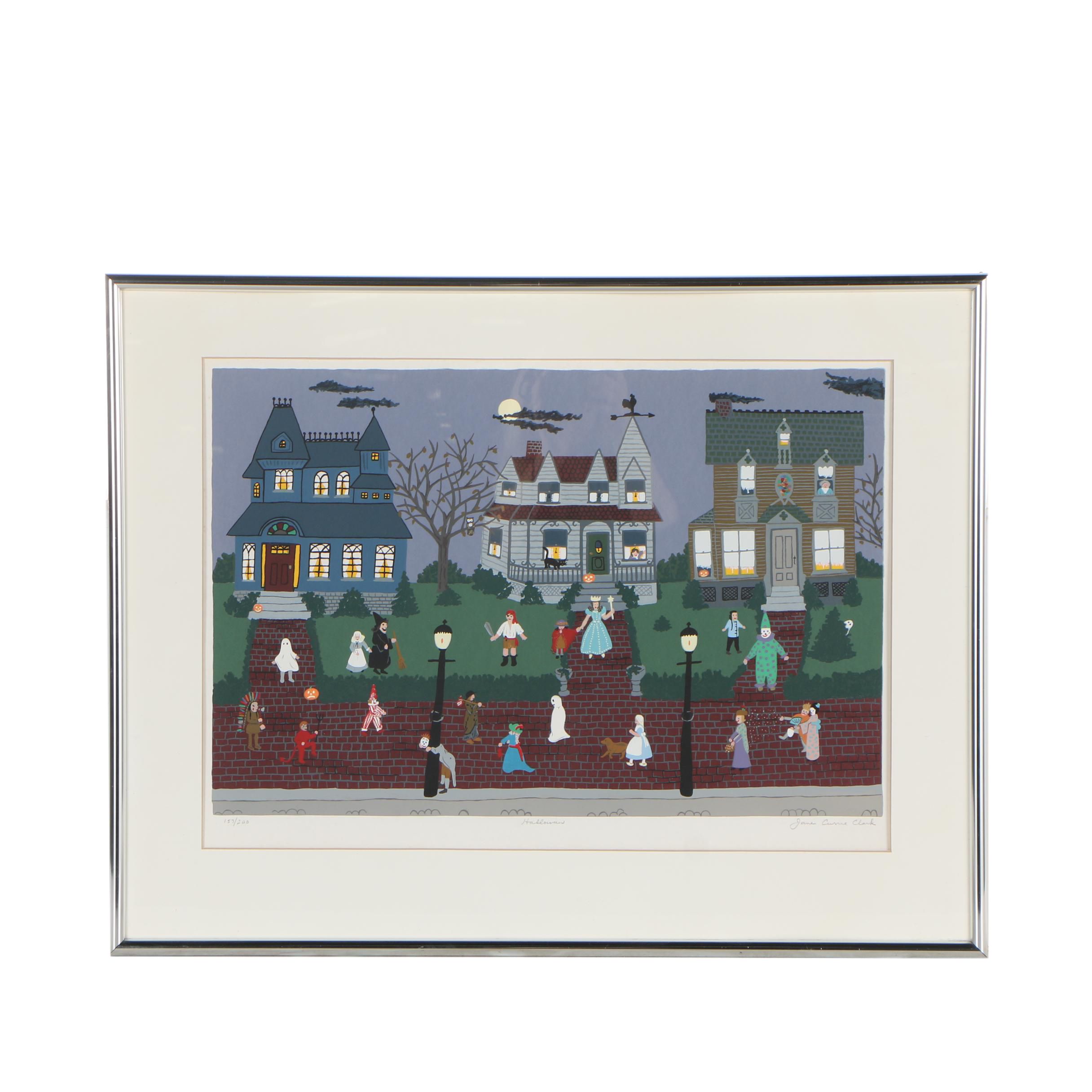 Jane Currie Clark Serigraph "Halloween"
