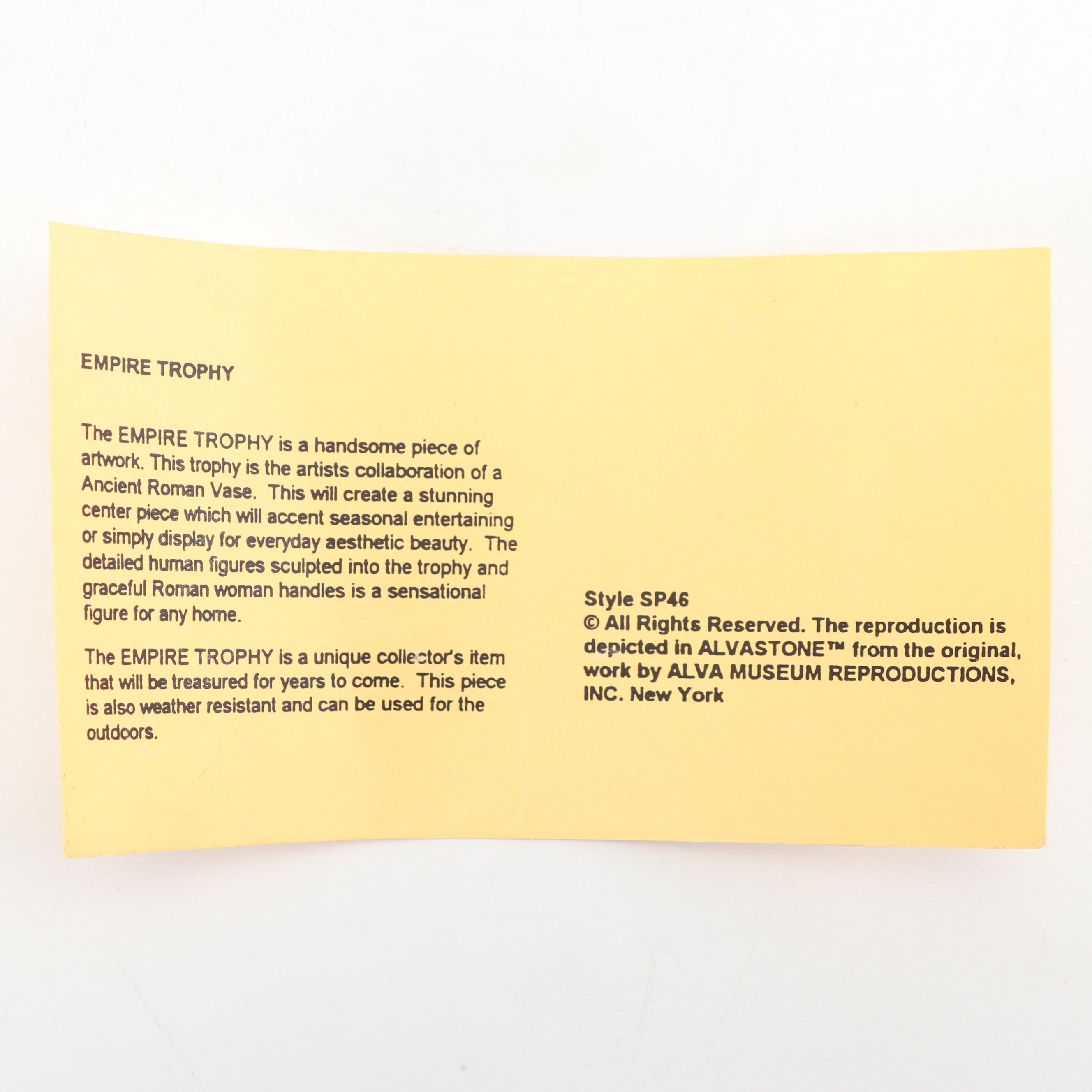 Alva Museum Reproductions After Ancient Roman Vase "Empire Trophy"