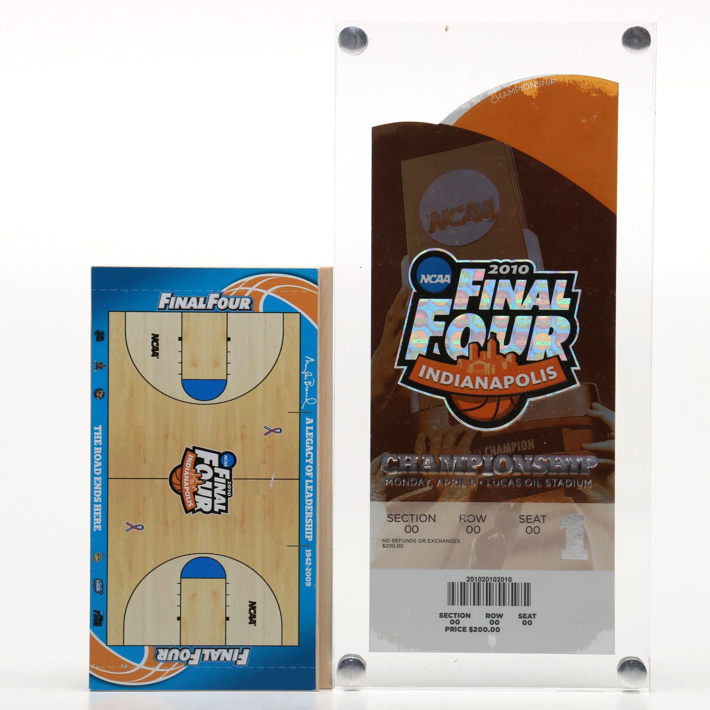 2010 NCAA Final Four Championship Final Game Full Ticket with Floor Sample