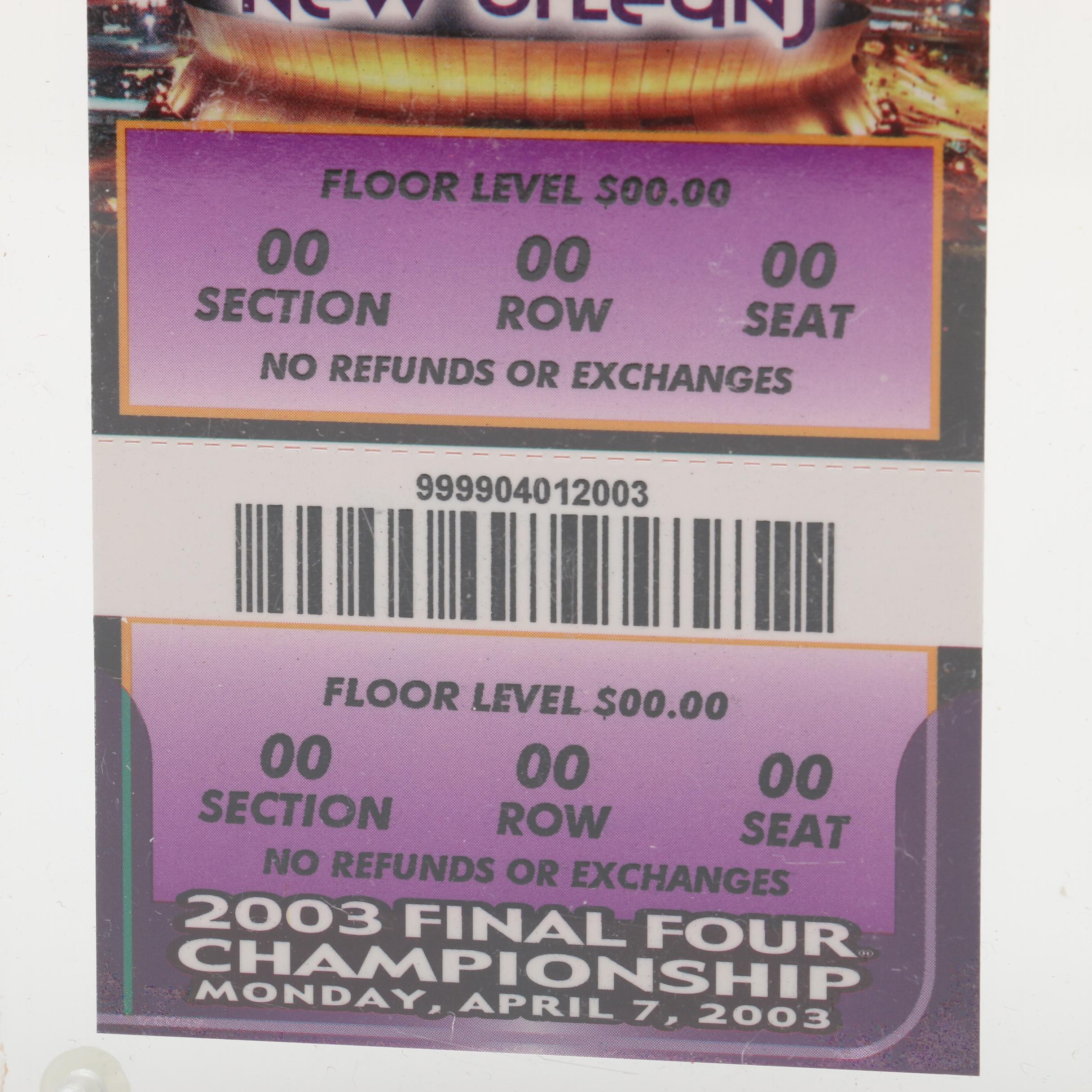 2003 Final Four Championship Final Game Full Ticket with Floor Sample