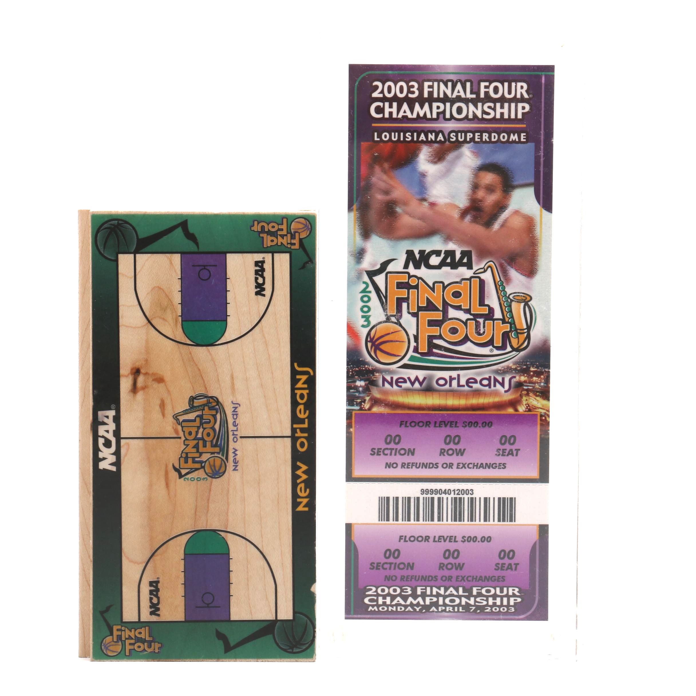2003 Final Four Championship Final Game Full Ticket with Floor Sample