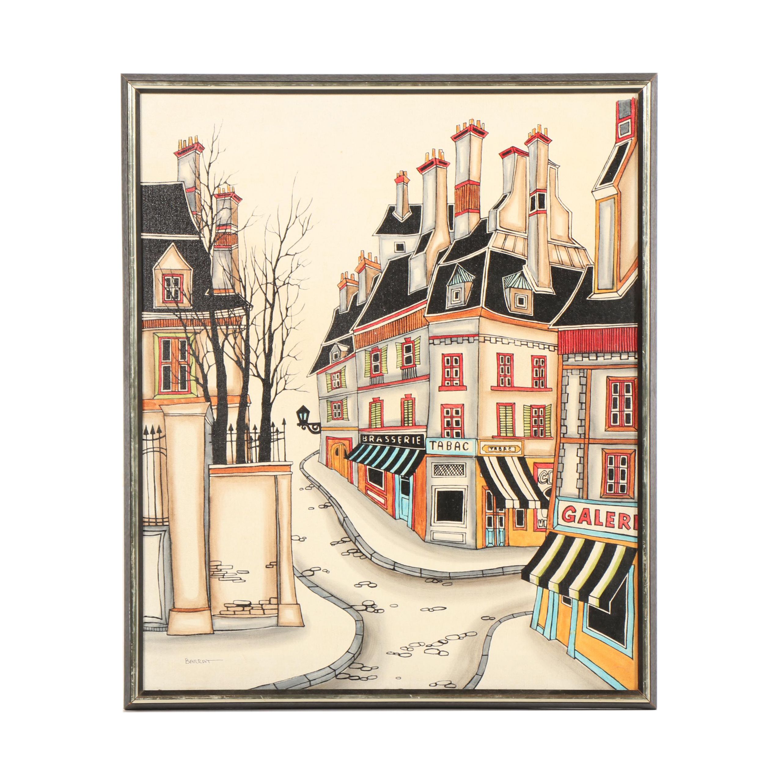 Marcel Barrat Oil Painting of Parisian Street