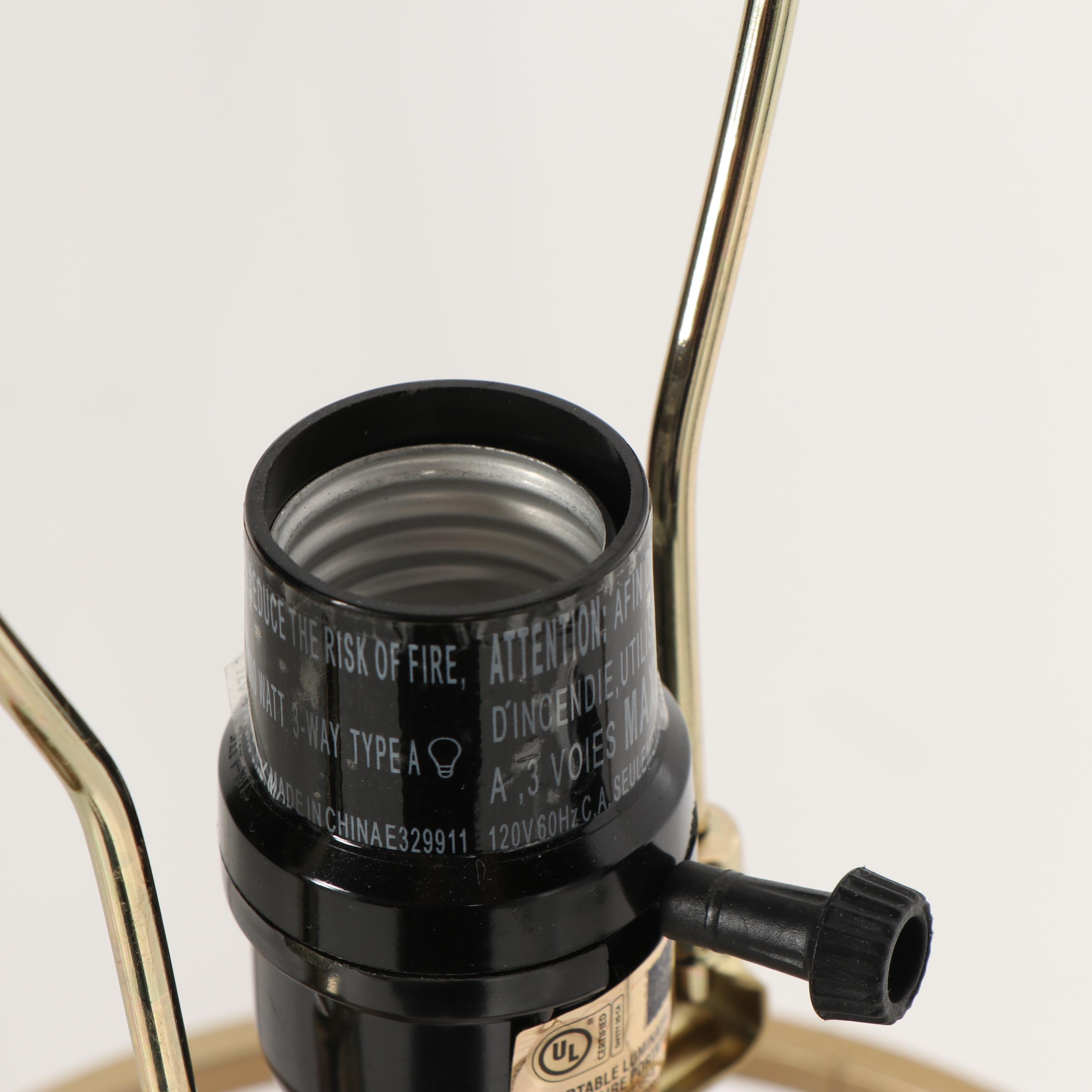 Gold Tone Geometric Cage Table Lamp with Fabric Shade