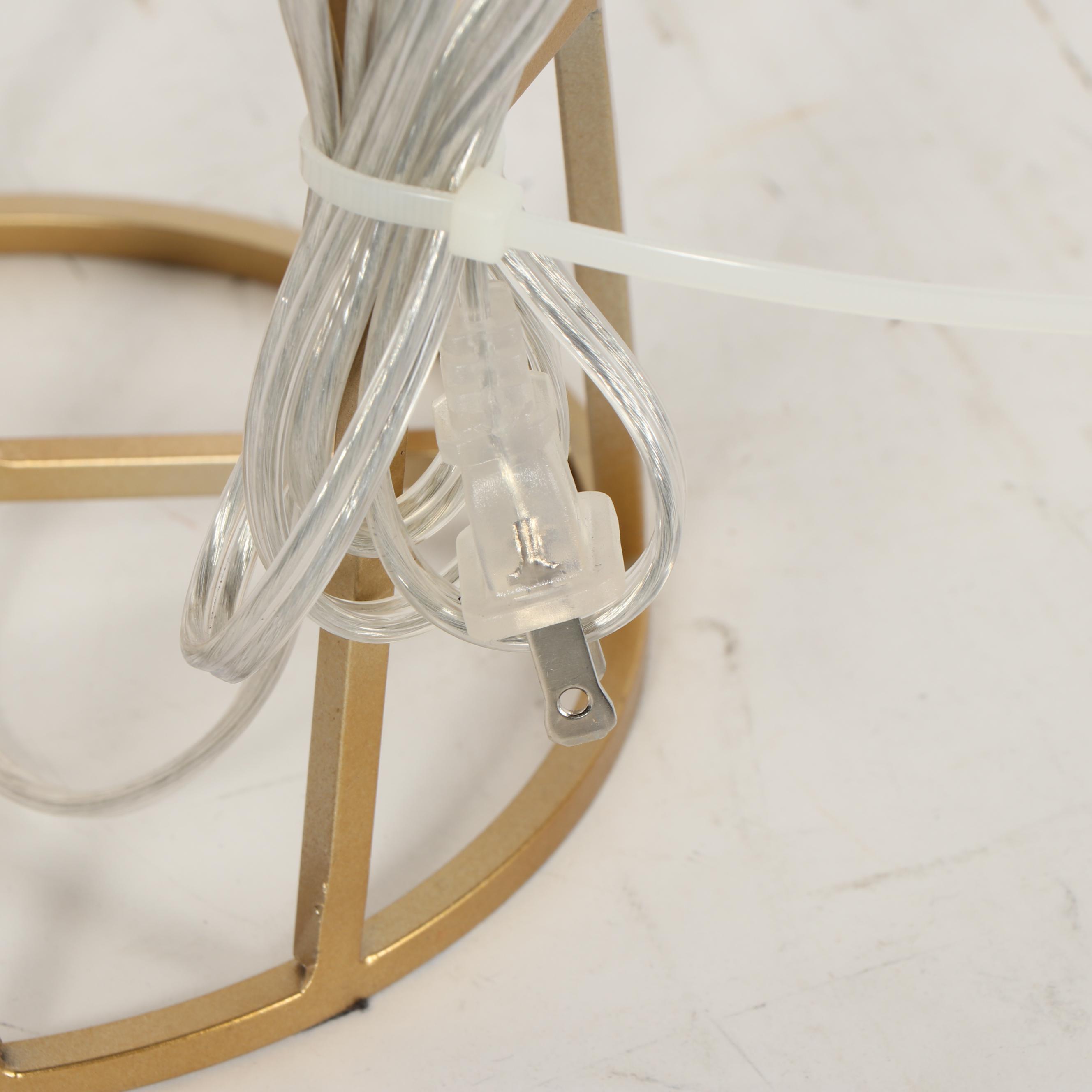 Gold Tone Geometric Cage Table Lamp with Fabric Shade