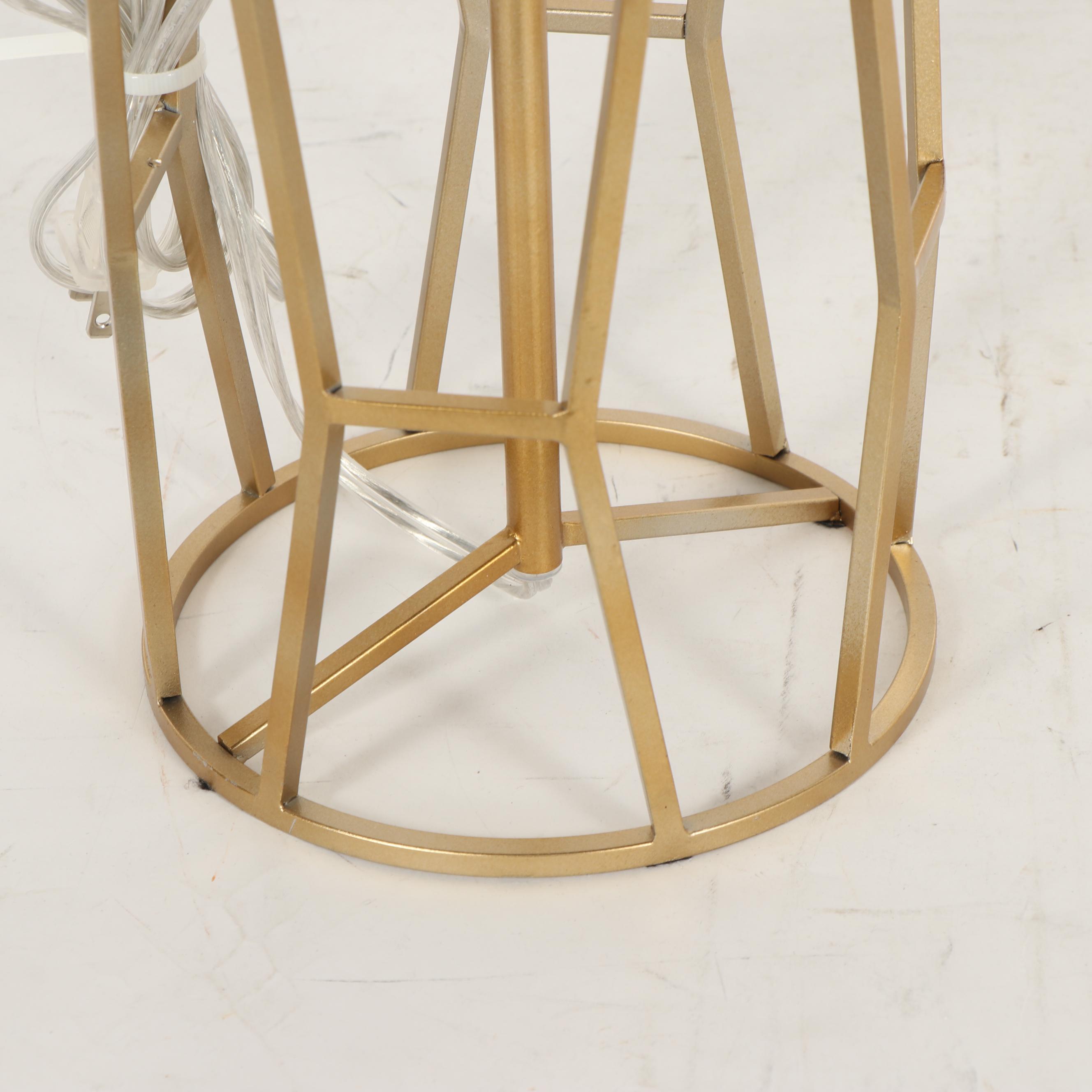 Gold Tone Geometric Cage Table Lamp with Fabric Shade