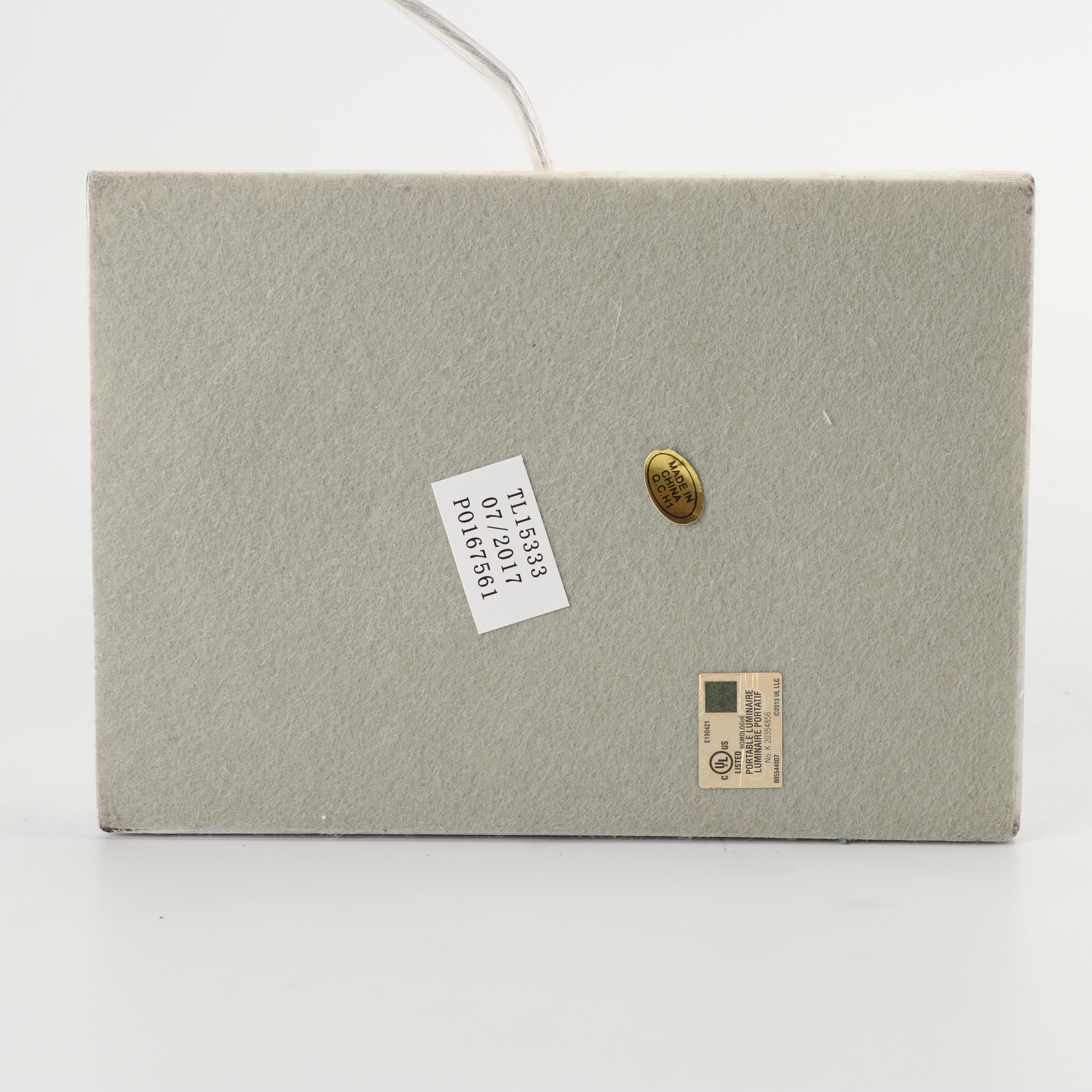 Geometric Chrome Table Lamp with Rectangular Fabric Shade