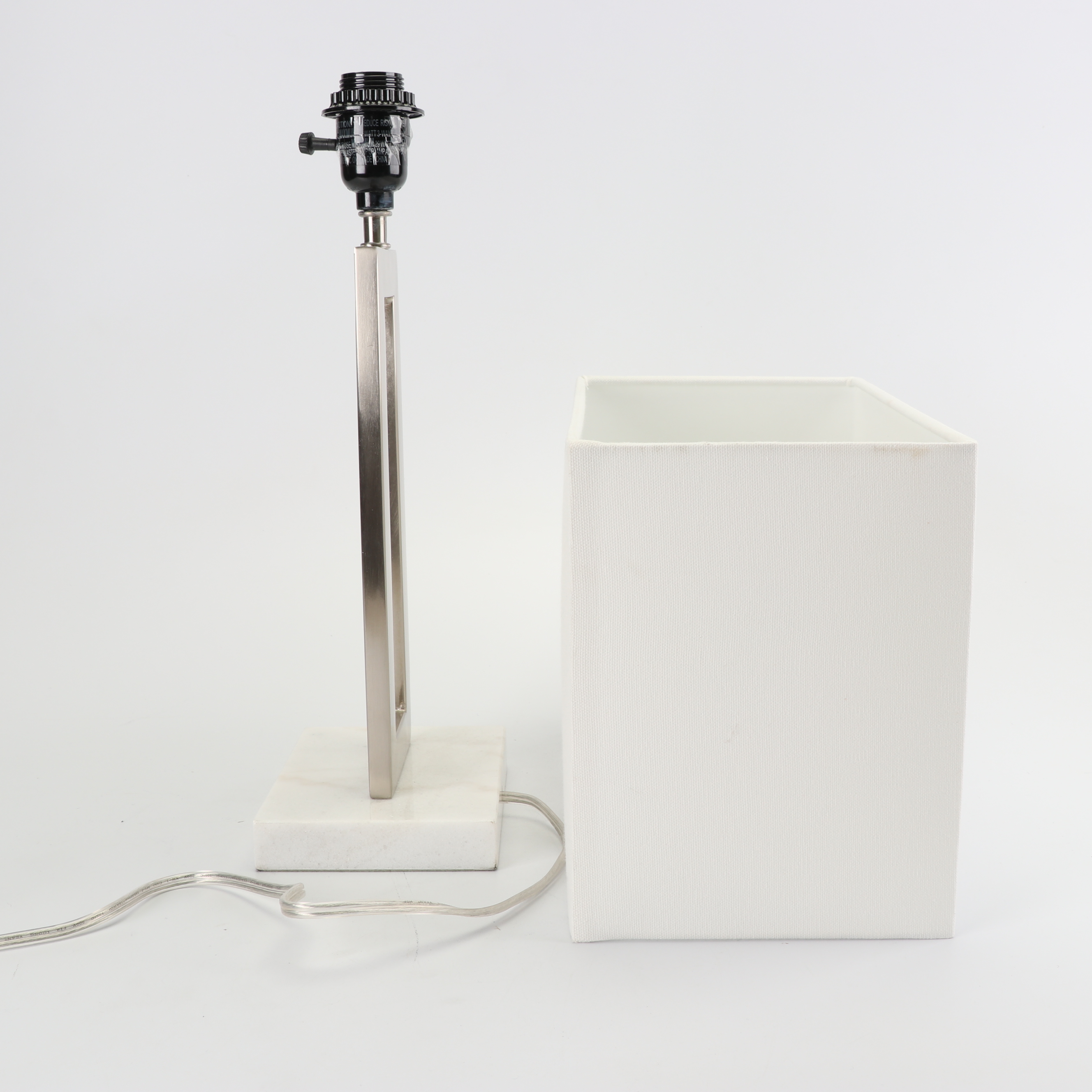 Geometric Chrome Table Lamp with Rectangular Fabric Shade