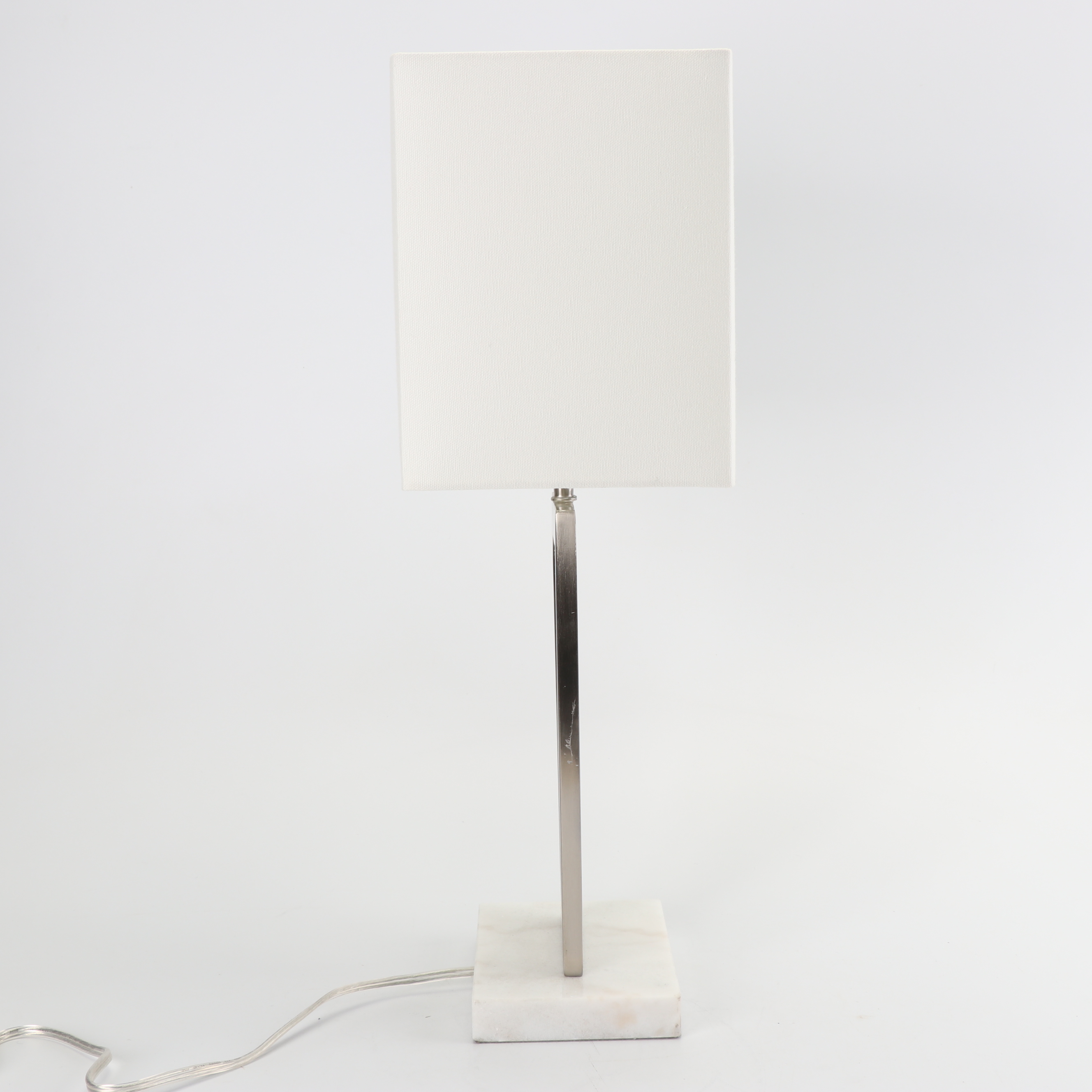 Geometric Chrome Table Lamp with Rectangular Fabric Shade