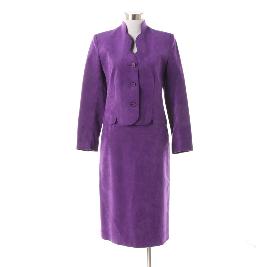 Women's 1980s Vintage Lilli Ann's Petite Purple Suede Skirt Suit