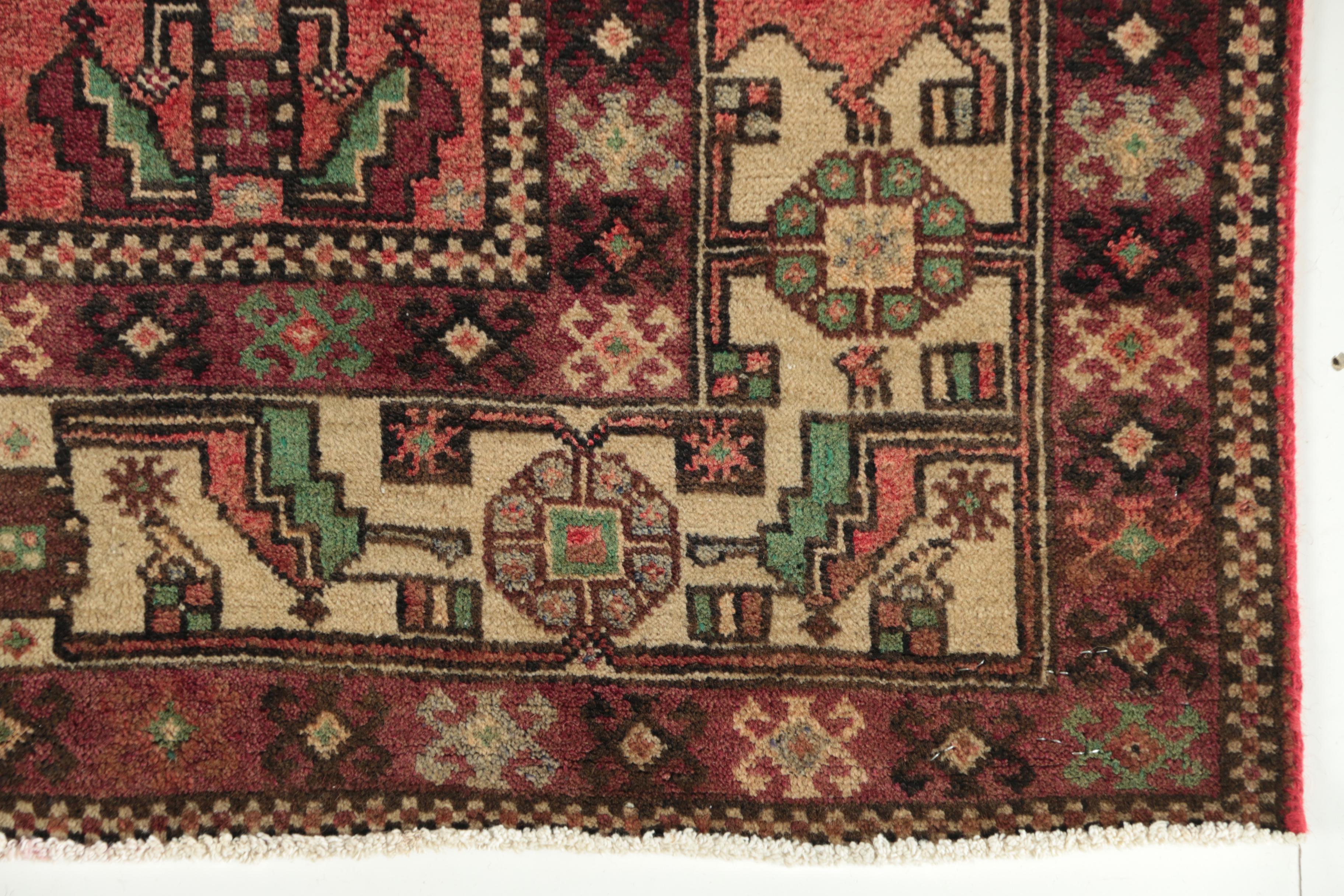 Hand-Knotted Inscribed Persian Quchan Wool Long Rug
