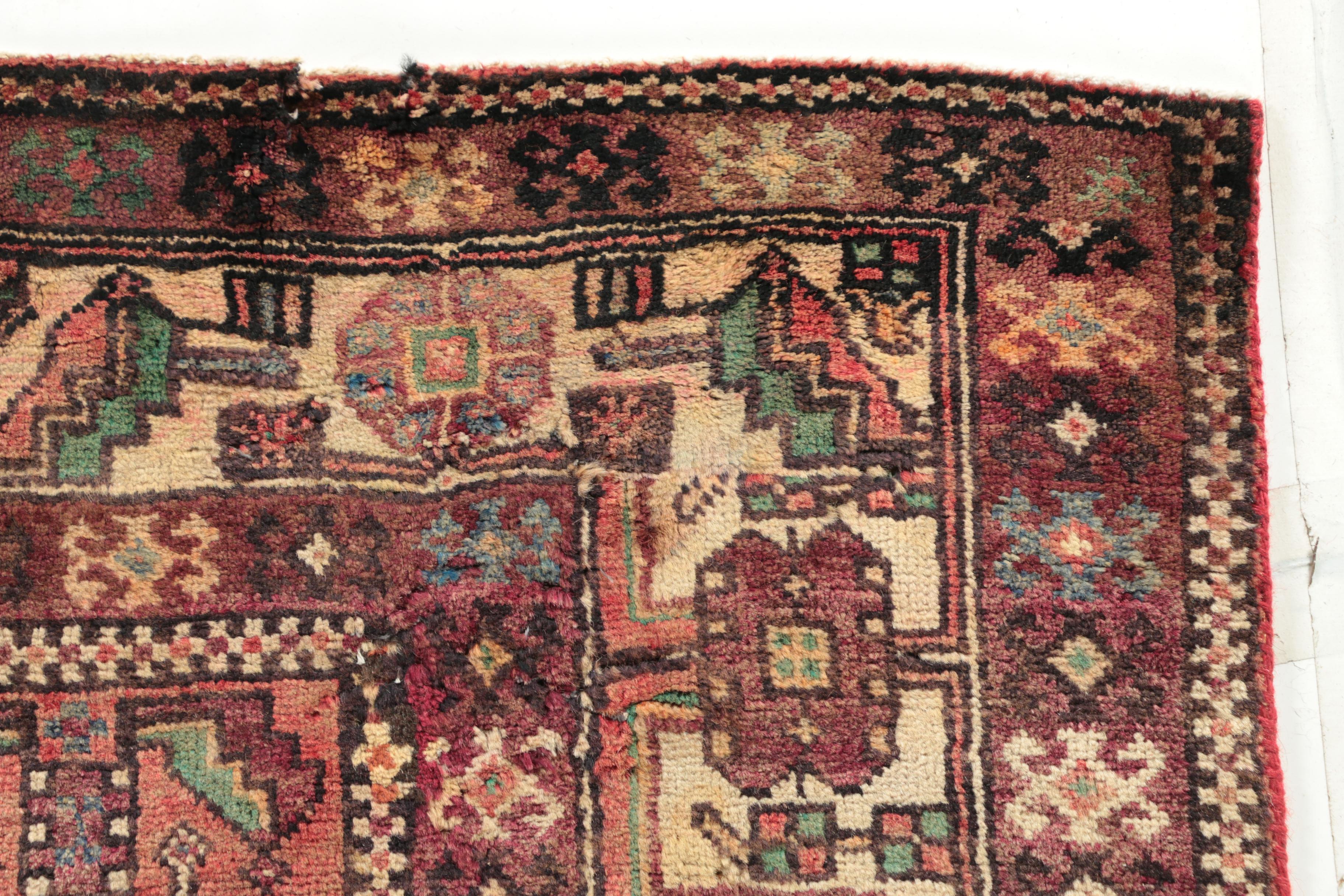 Hand-Knotted Inscribed Persian Quchan Wool Long Rug