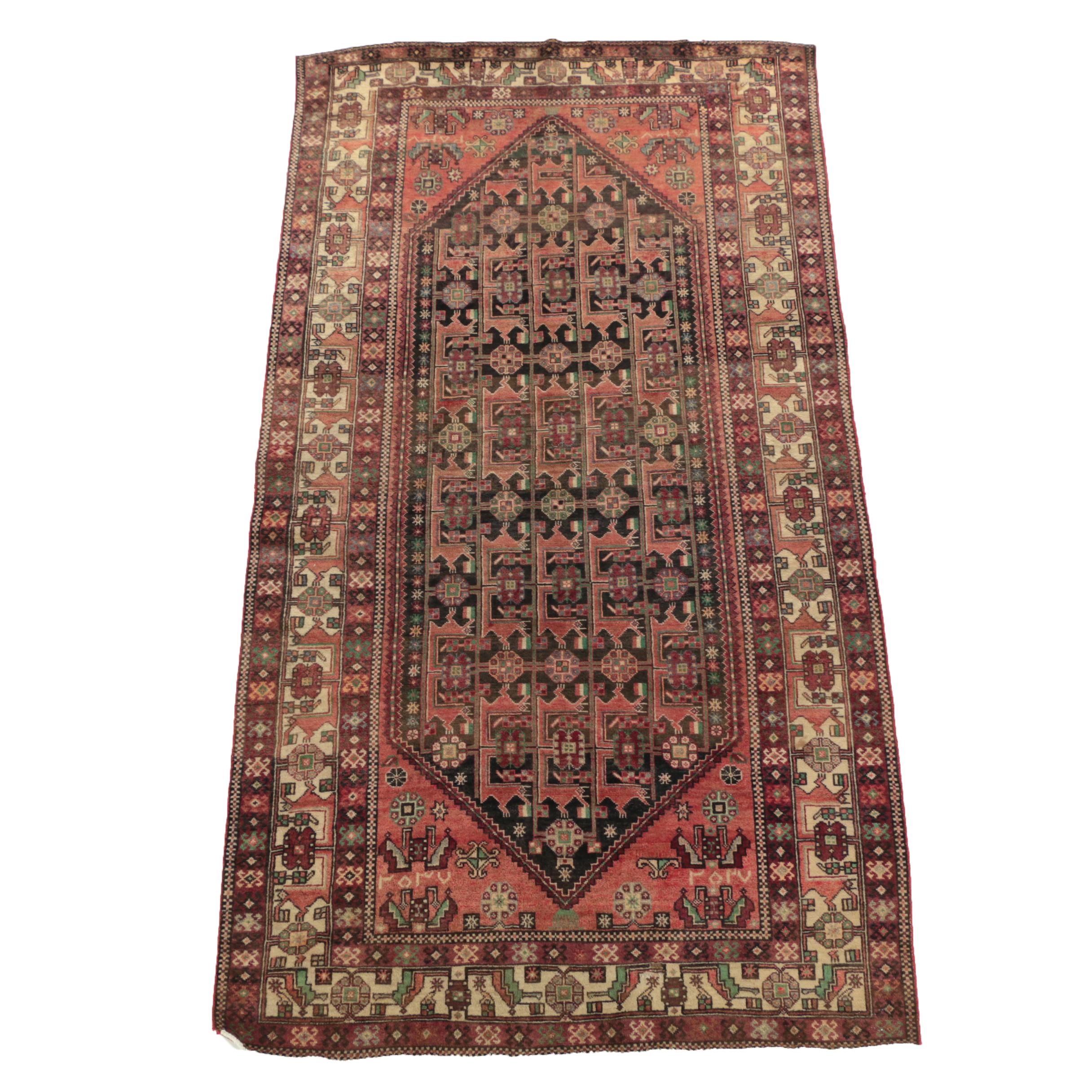 Hand-Knotted Inscribed Persian Quchan Wool Long Rug