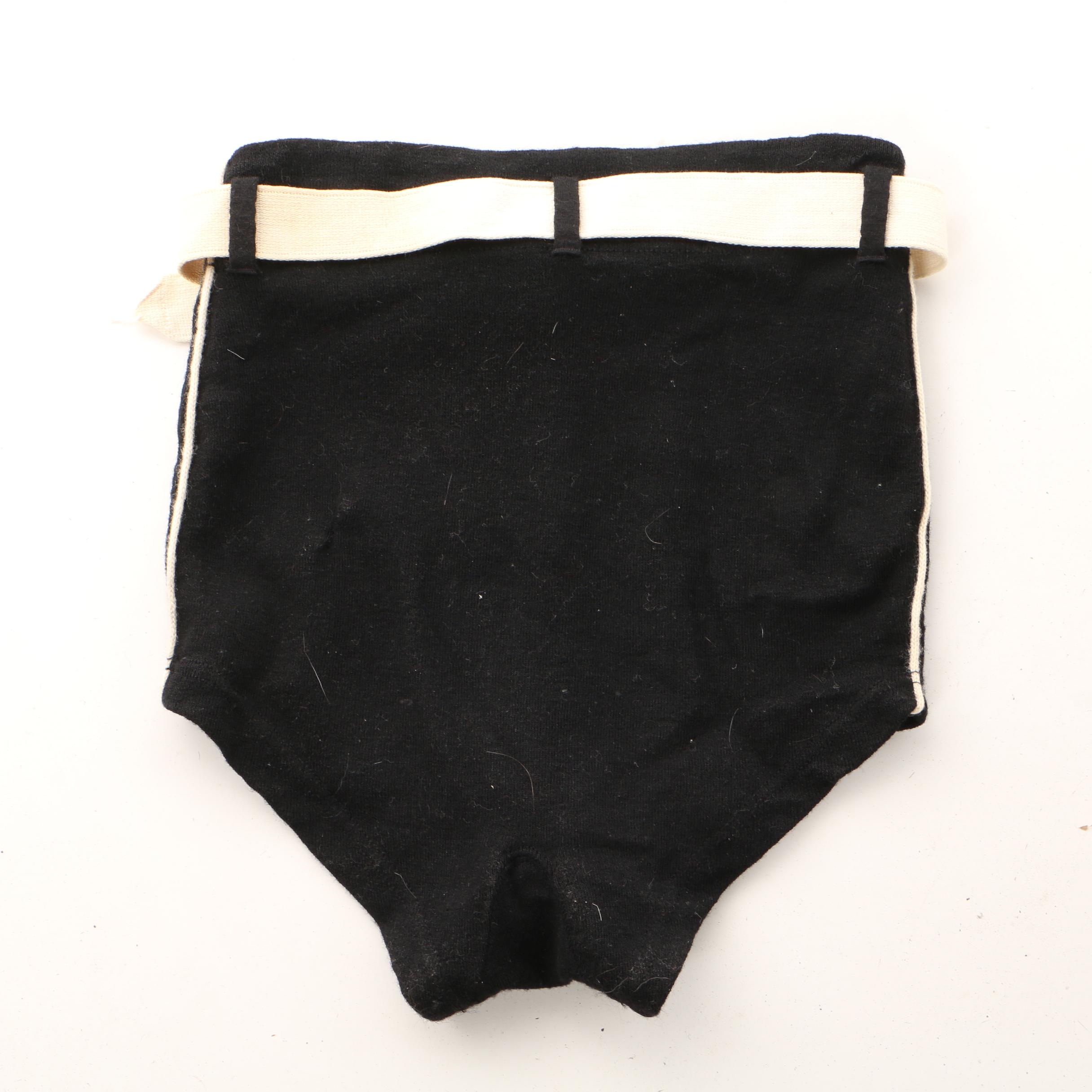 Men's Malibu Belted Black Wool Knit Swim Trunks, 1940s Vintage
