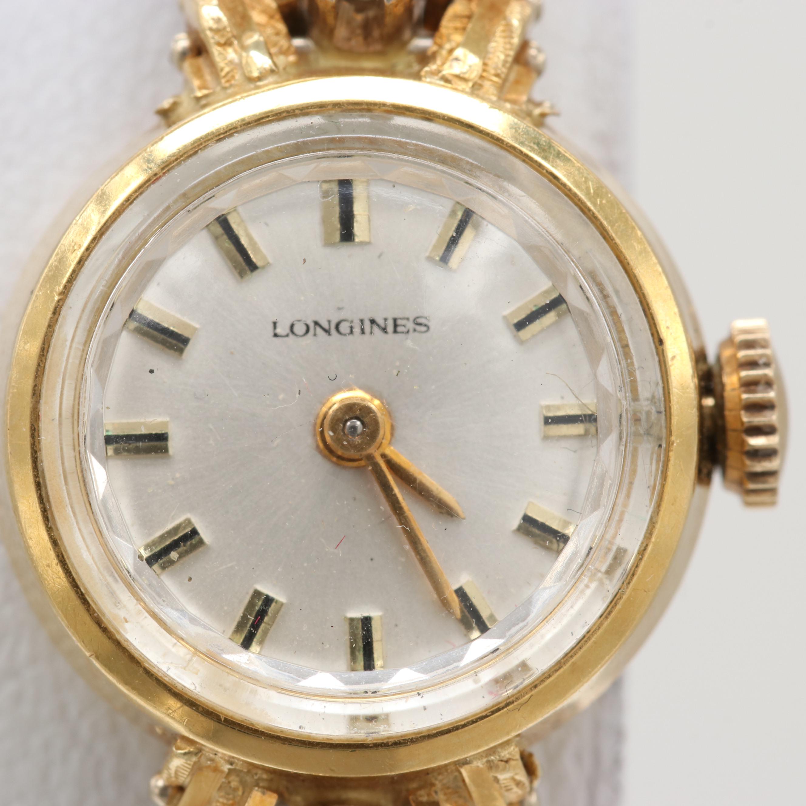 Vintage Longines 18K Yellow Gold Diamond Stem Wind Watch