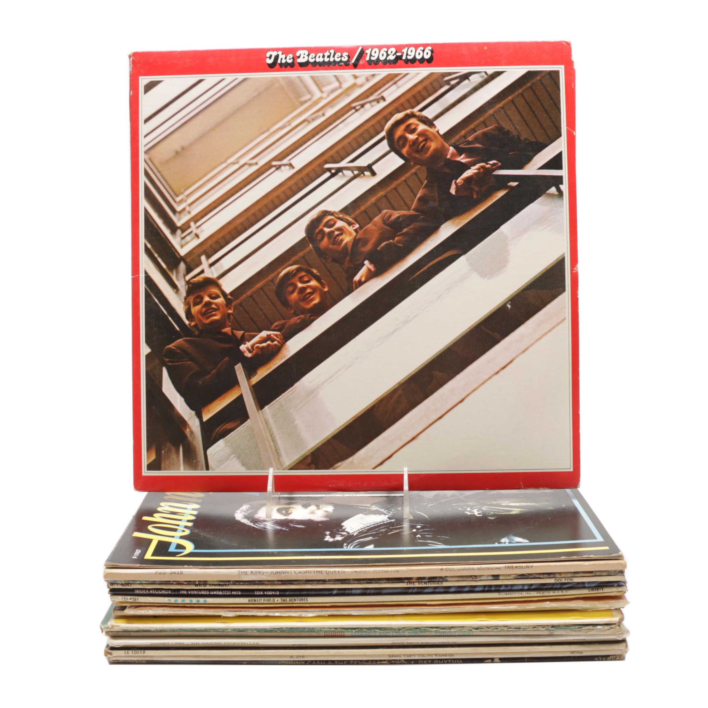 Assorted Johnny Cash and The Ventures Albums Including Signed Ventures Cover