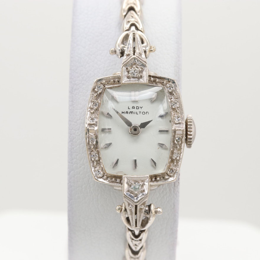 Lady Hamilton 14K White Gold Diamond Wristwatch