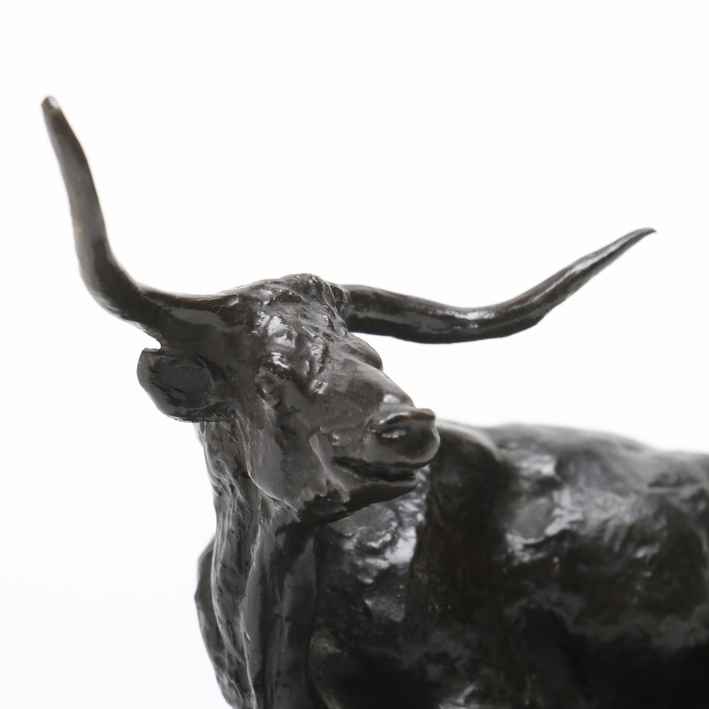 Western-Themed Bronze and Marble Sculpture "Texas Steer" by C.M. Russell