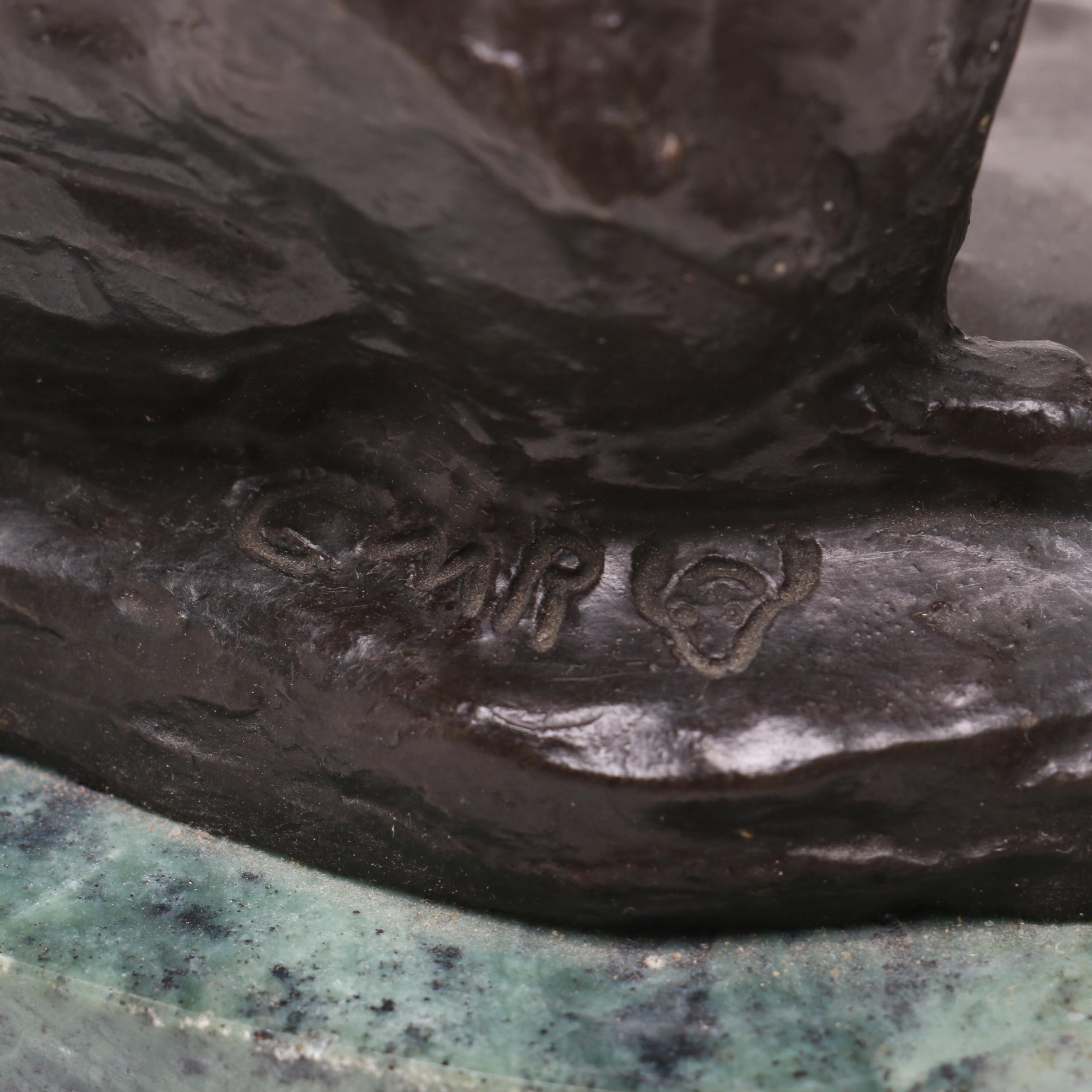 Western-Themed Bronze and Marble Sculpture "Texas Steer" by C.M. Russell