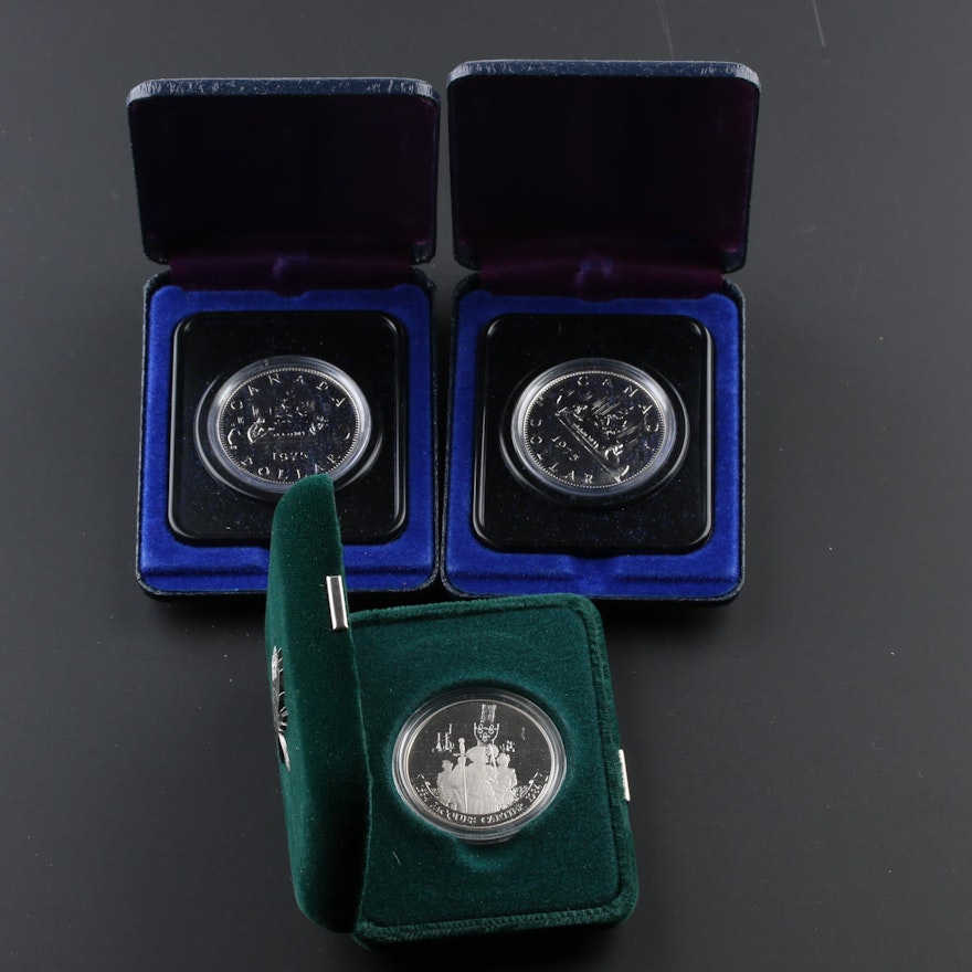 Three Commemorative Nickel Proof Canadian Dollar Coins