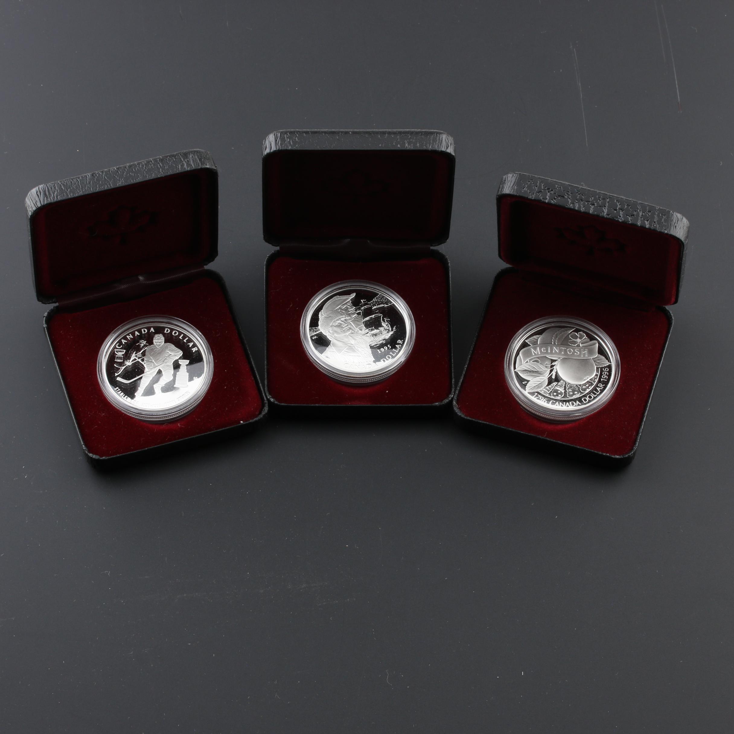 Three Commemorative Silver Proof Canadian Dollar Coins