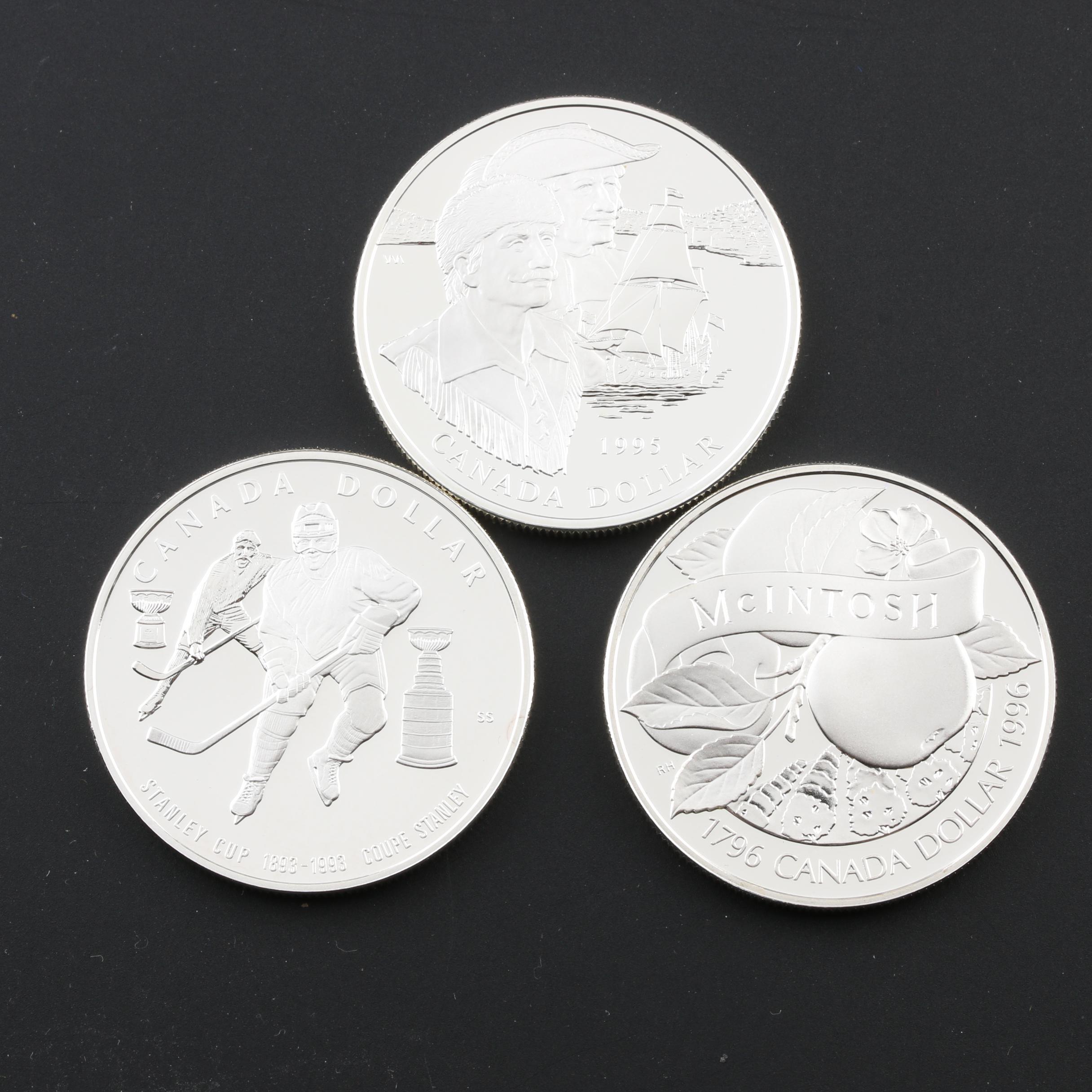 Three Commemorative Silver Proof Canadian Dollar Coins