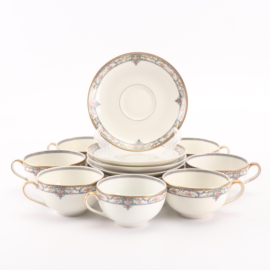 Theodore Haviland Limoges Porcelain Cups and Saucers, Early 20th Century