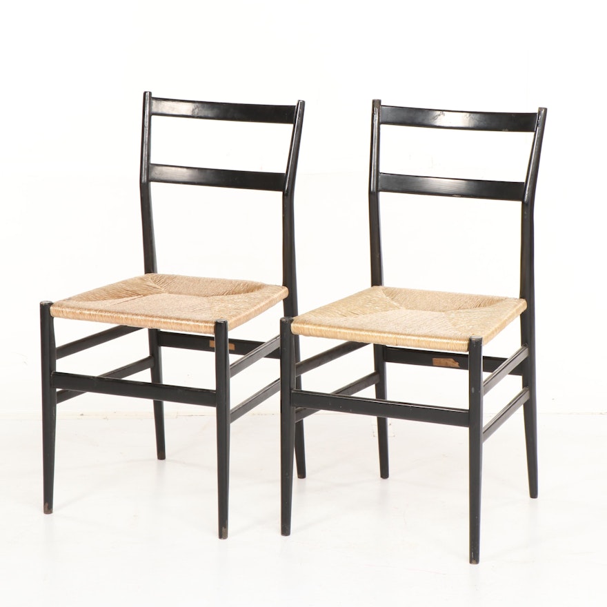 Italian Painted Wood Frame Woven Seat Side Chairs, Late 20th Century