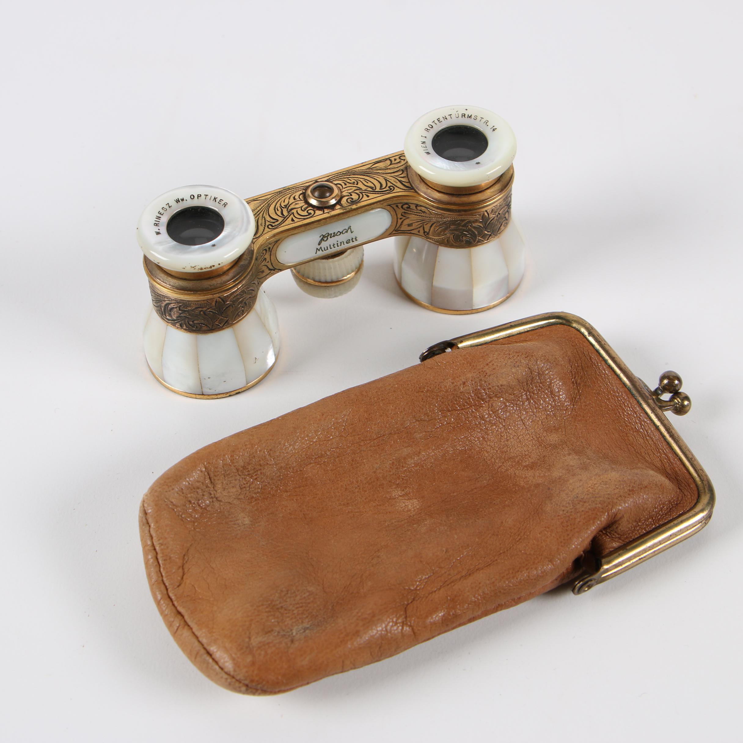 Busch Multinett Brass and Mother of Pearl Opera Glasses with Pouch