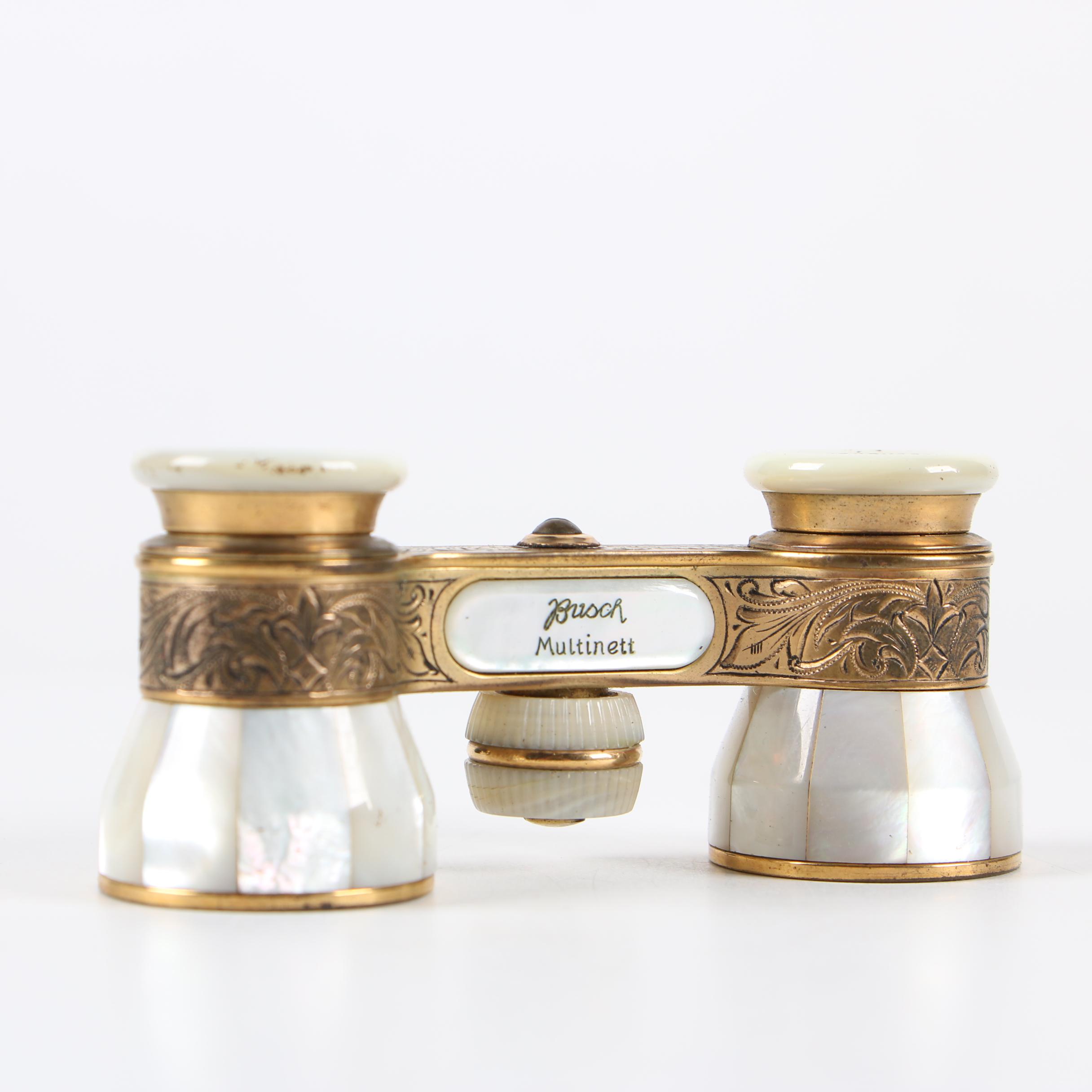 Busch Multinett Brass and Mother of Pearl Opera Glasses with Pouch
