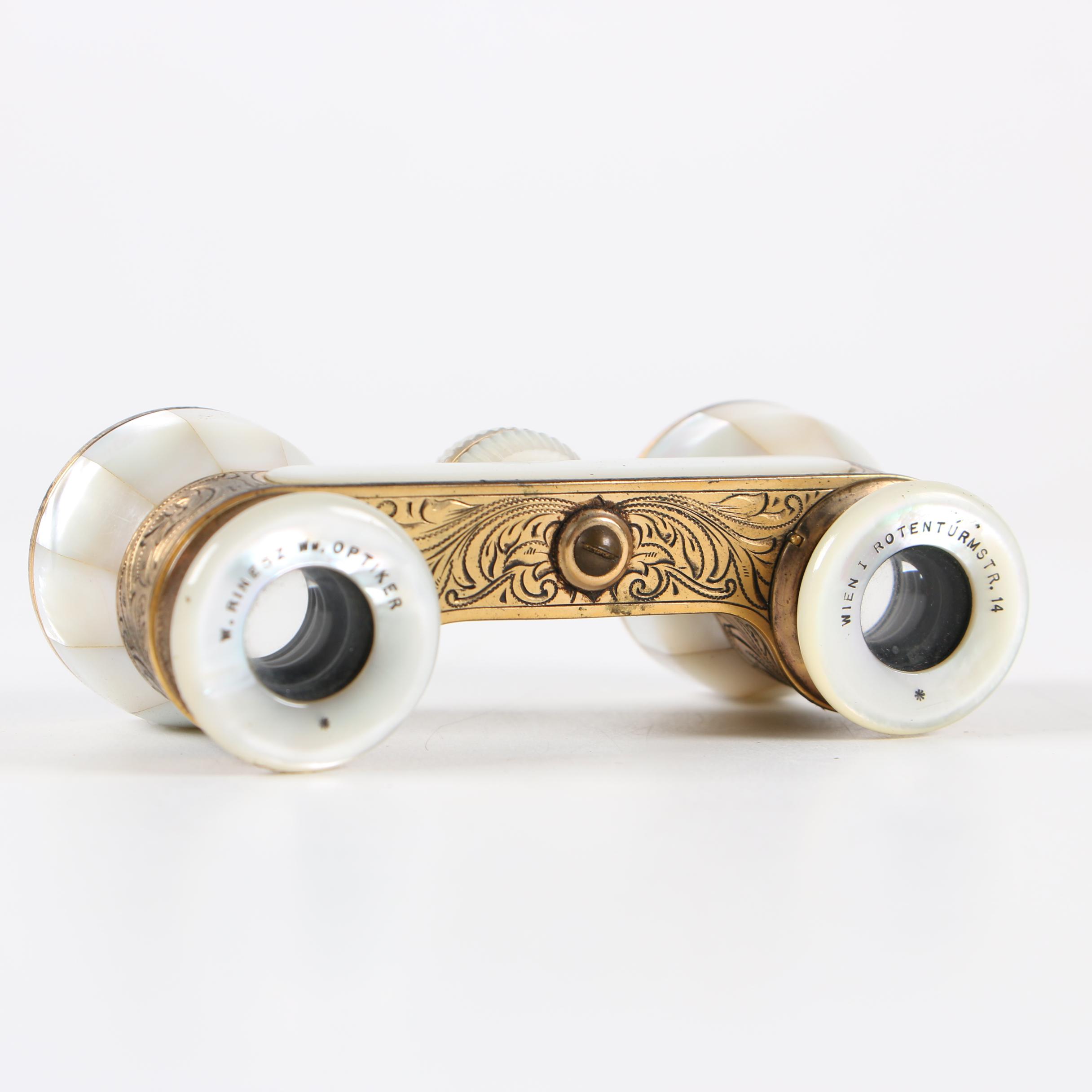 Busch Multinett Brass and Mother of Pearl Opera Glasses with Pouch