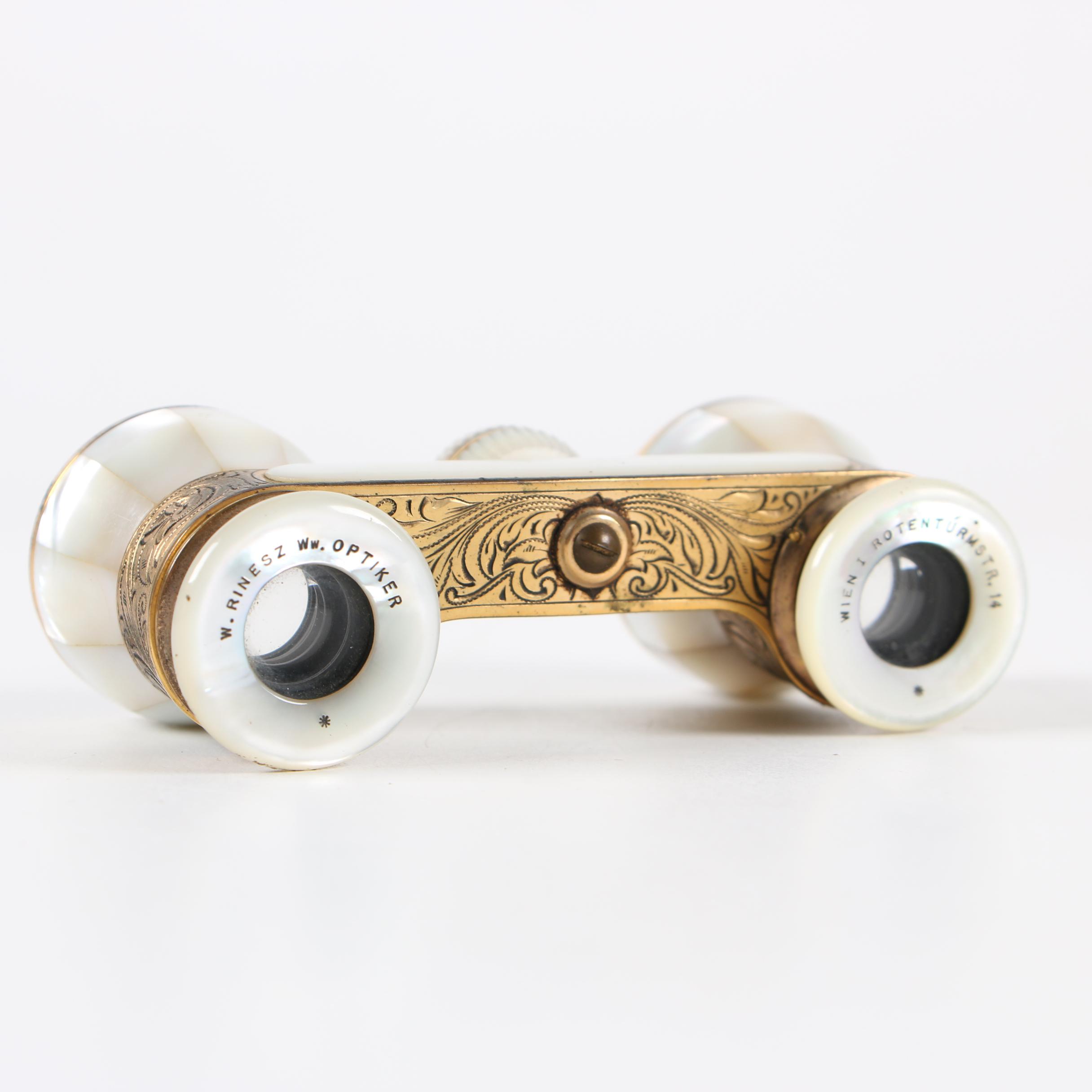 Busch Multinett Brass and Mother of Pearl Opera Glasses with Pouch