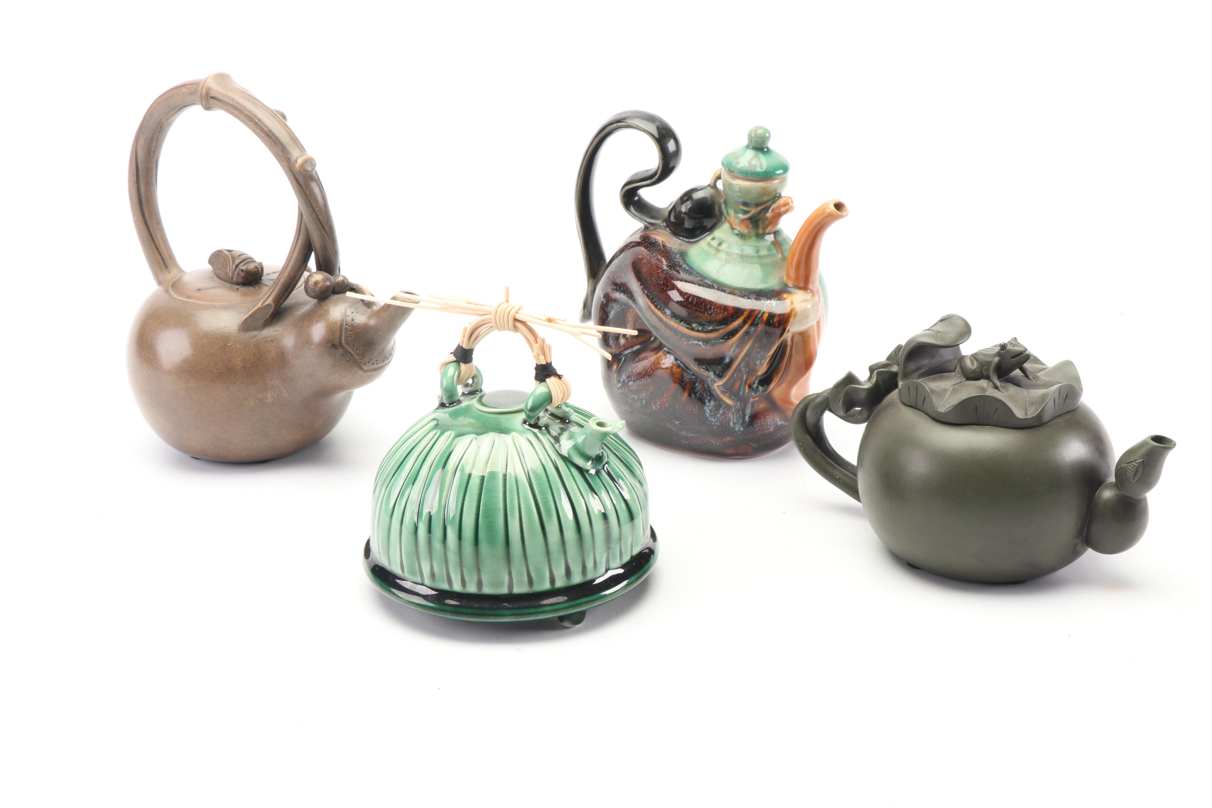 Decorative Chinese Tea Pots Including Piece by Fong Choo