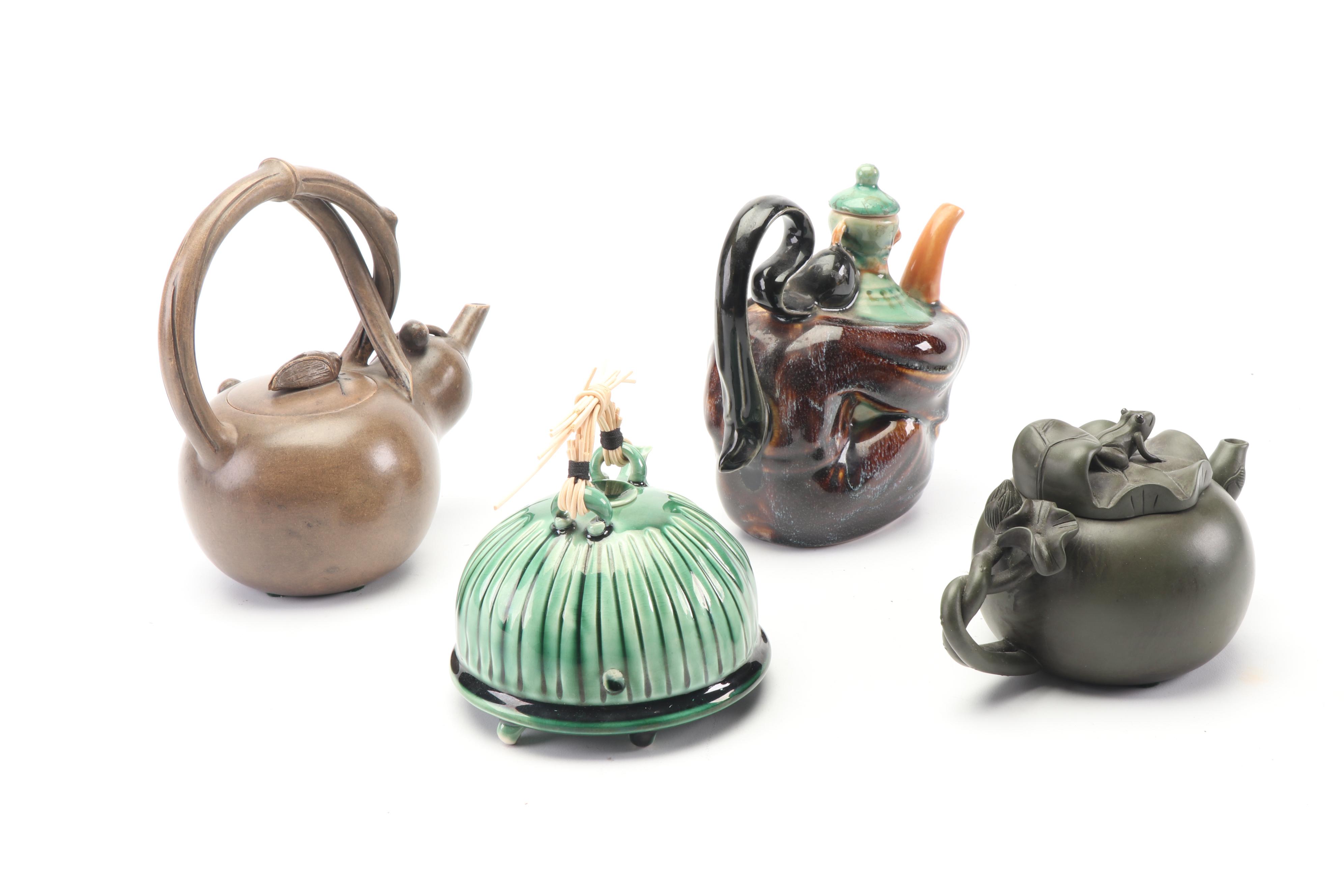 Decorative Chinese Tea Pots Including Piece by Fong Choo