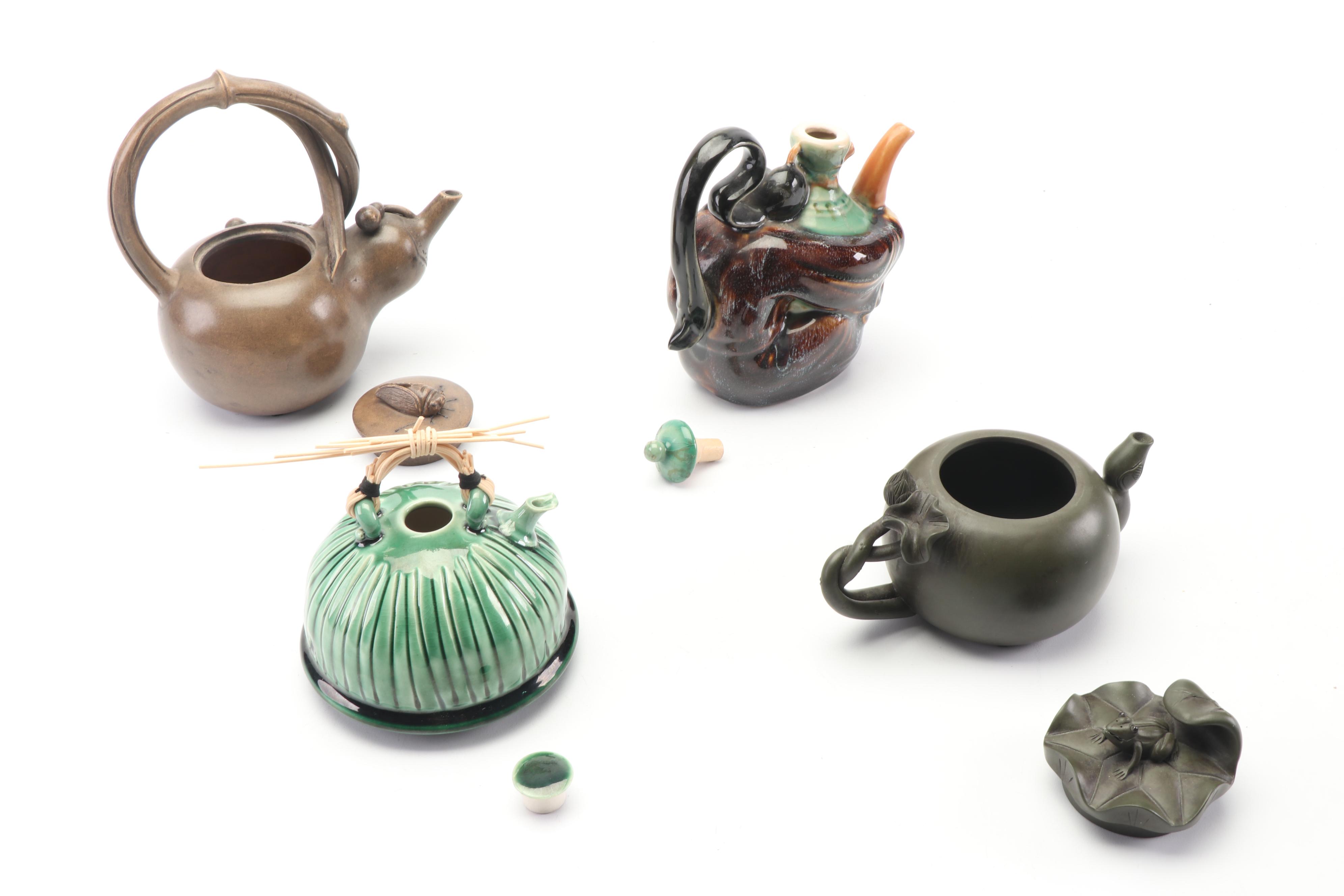 Decorative Chinese Tea Pots Including Piece by Fong Choo