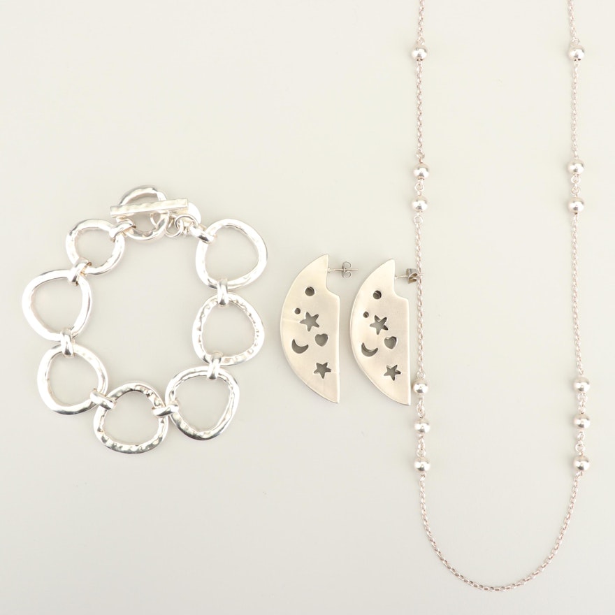 Sterling Silver Necklace, Bracelet, and Earrings