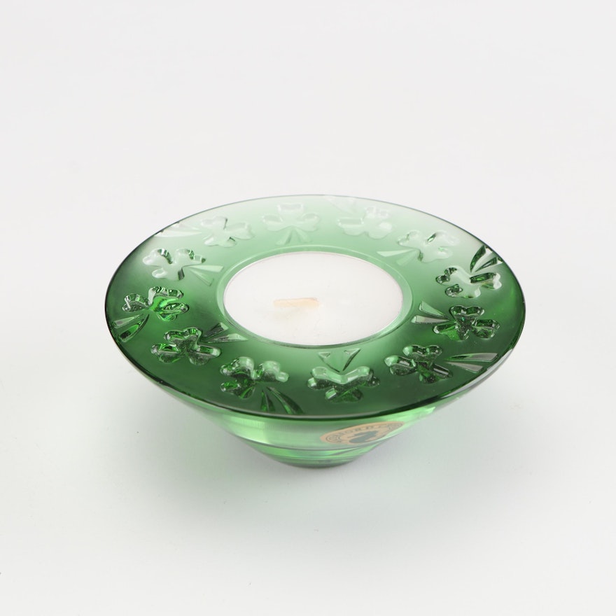 Waterford Crystal "Heritage" Green Shamrock Votive with White Tealight